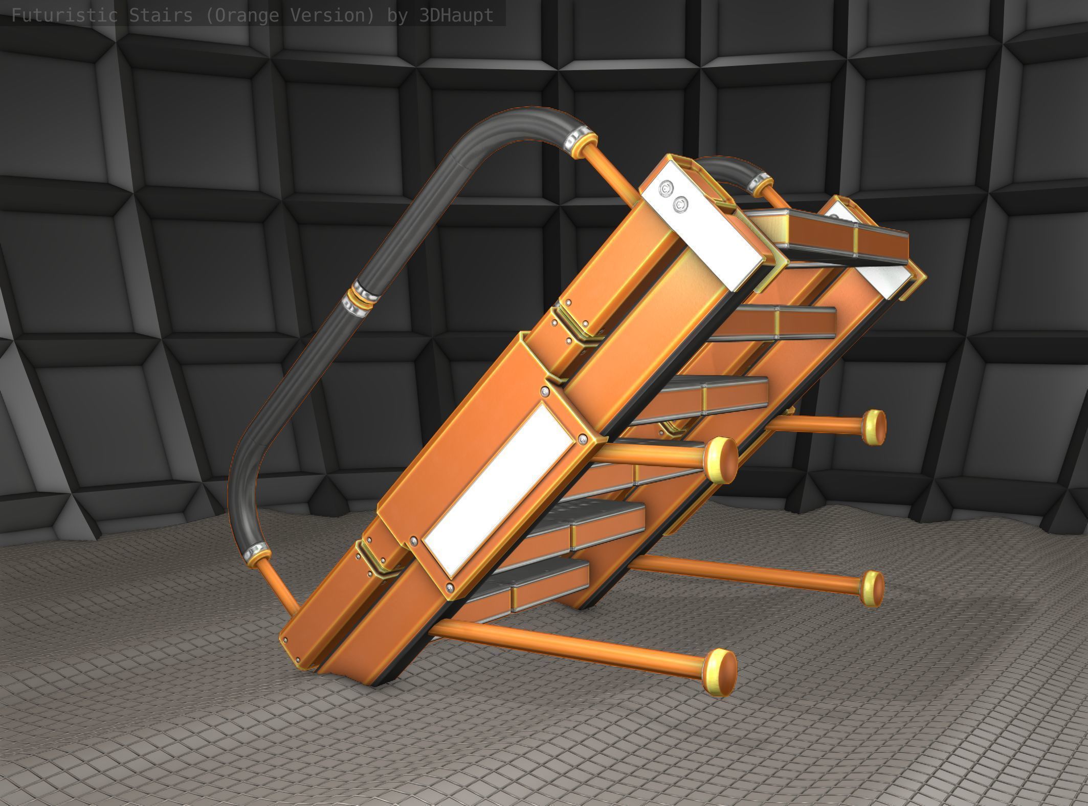 Sci-Fi Stairs - 5 - Orange Version  Low-poly 3D model_11