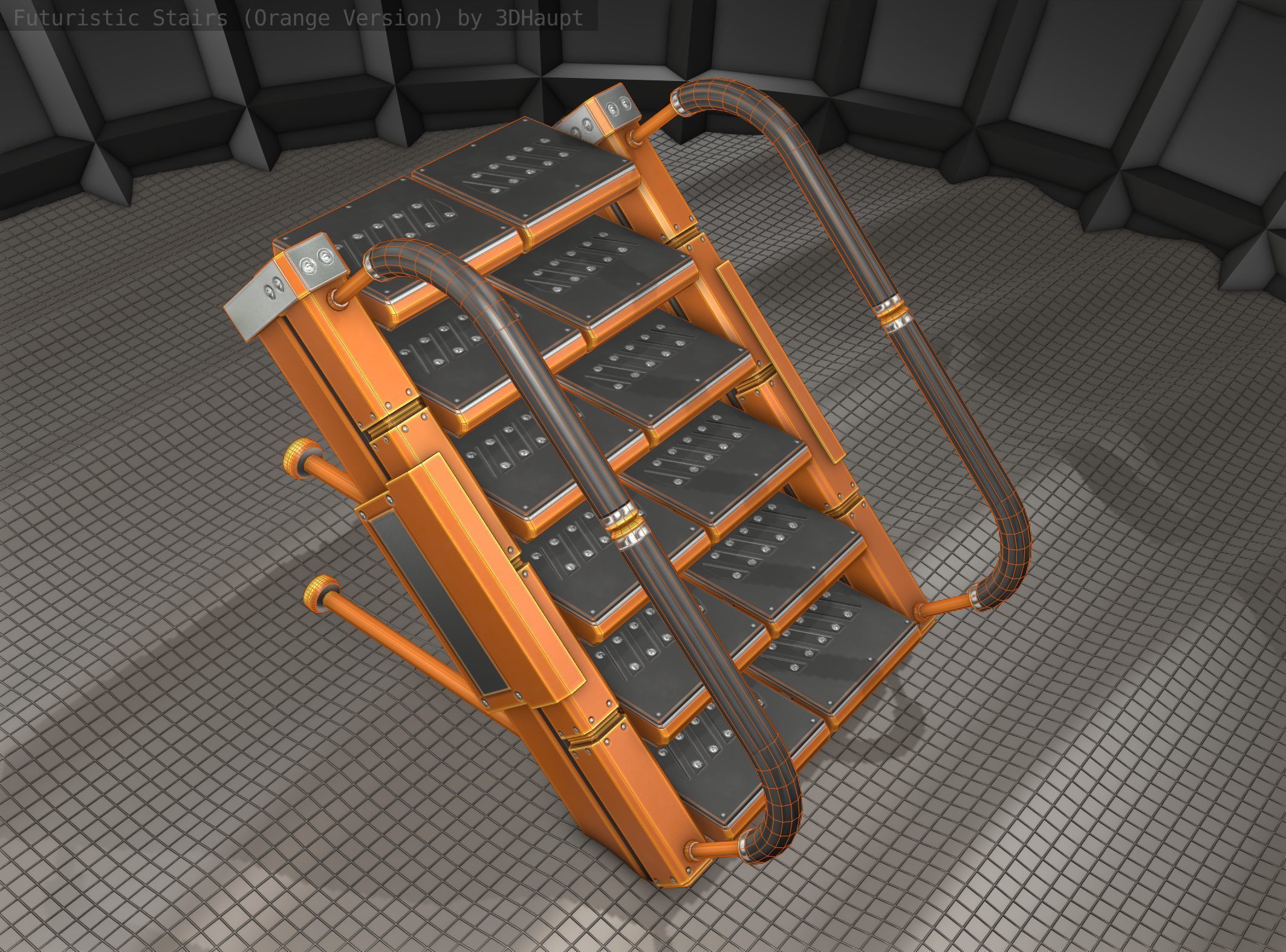 Sci-Fi Stairs - 5 - Orange Version  Low-poly 3D model_20