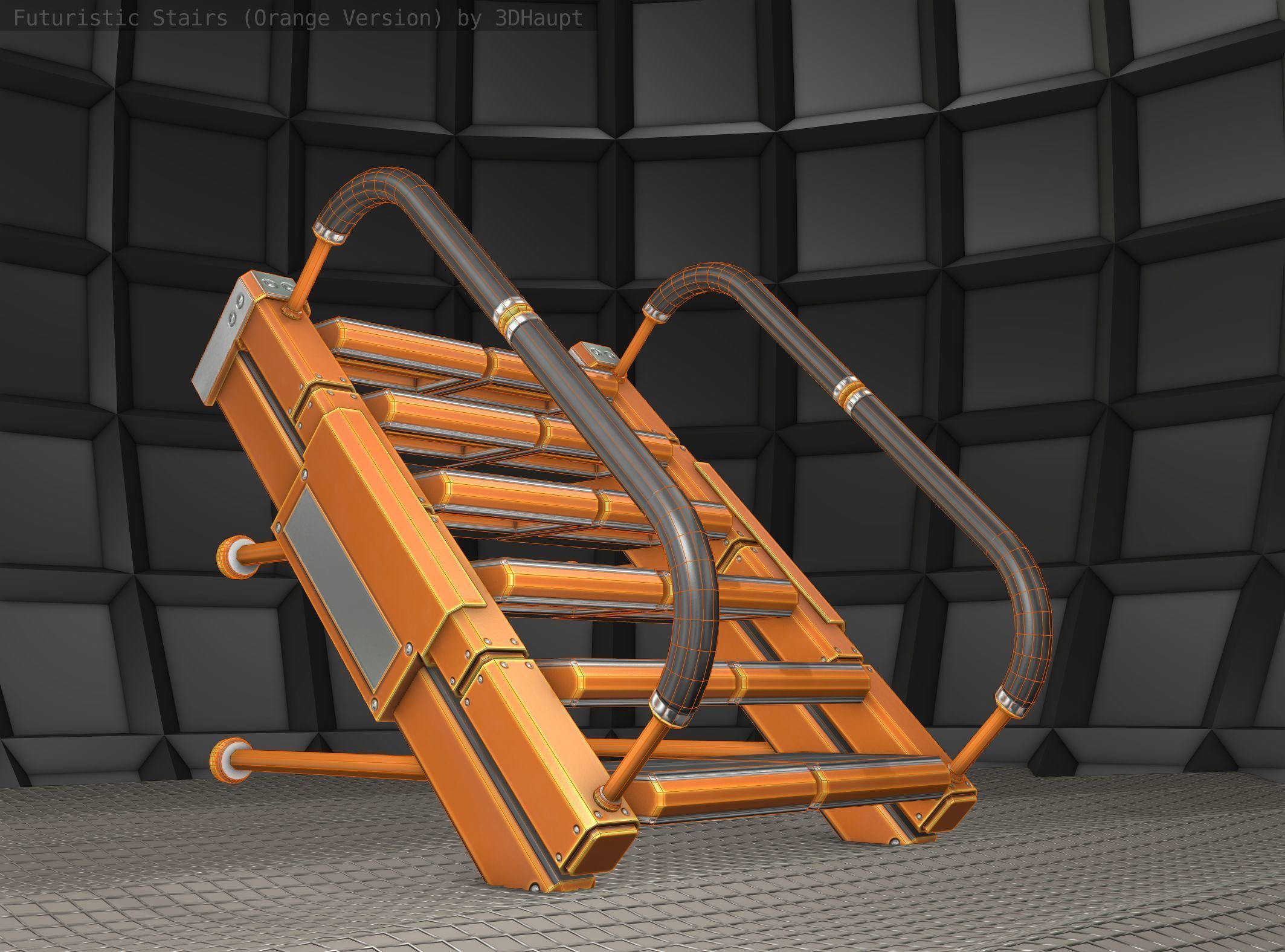 Sci-Fi Stairs - 5 - Orange Version  Low-poly 3D model_22