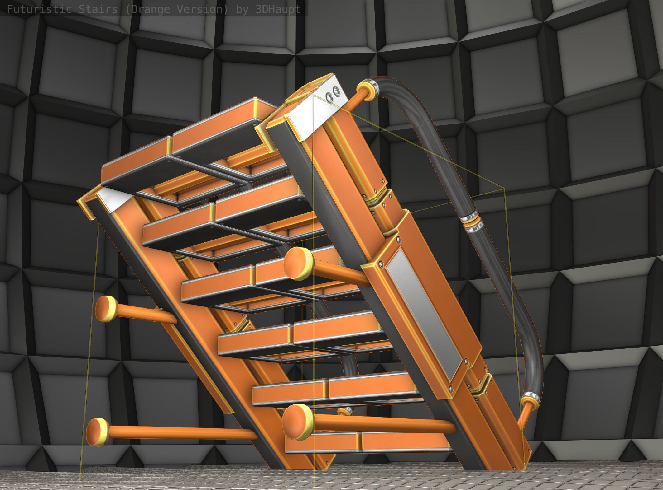 Sci-Fi Stairs - 5 - Orange Version  Low-poly 3D model_21