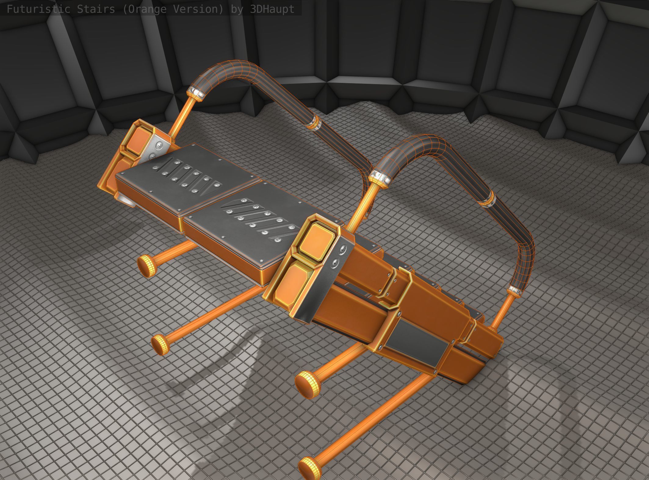 Sci-Fi Stairs - 5 - Orange Version  Low-poly 3D model_4