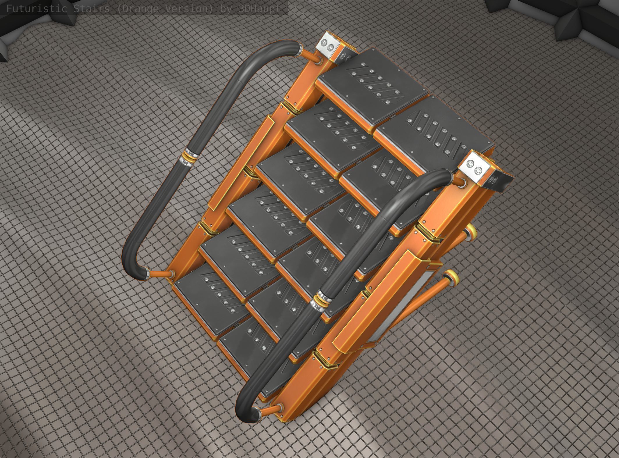 Sci-Fi Stairs - 5 - Orange Version  Low-poly 3D model_16