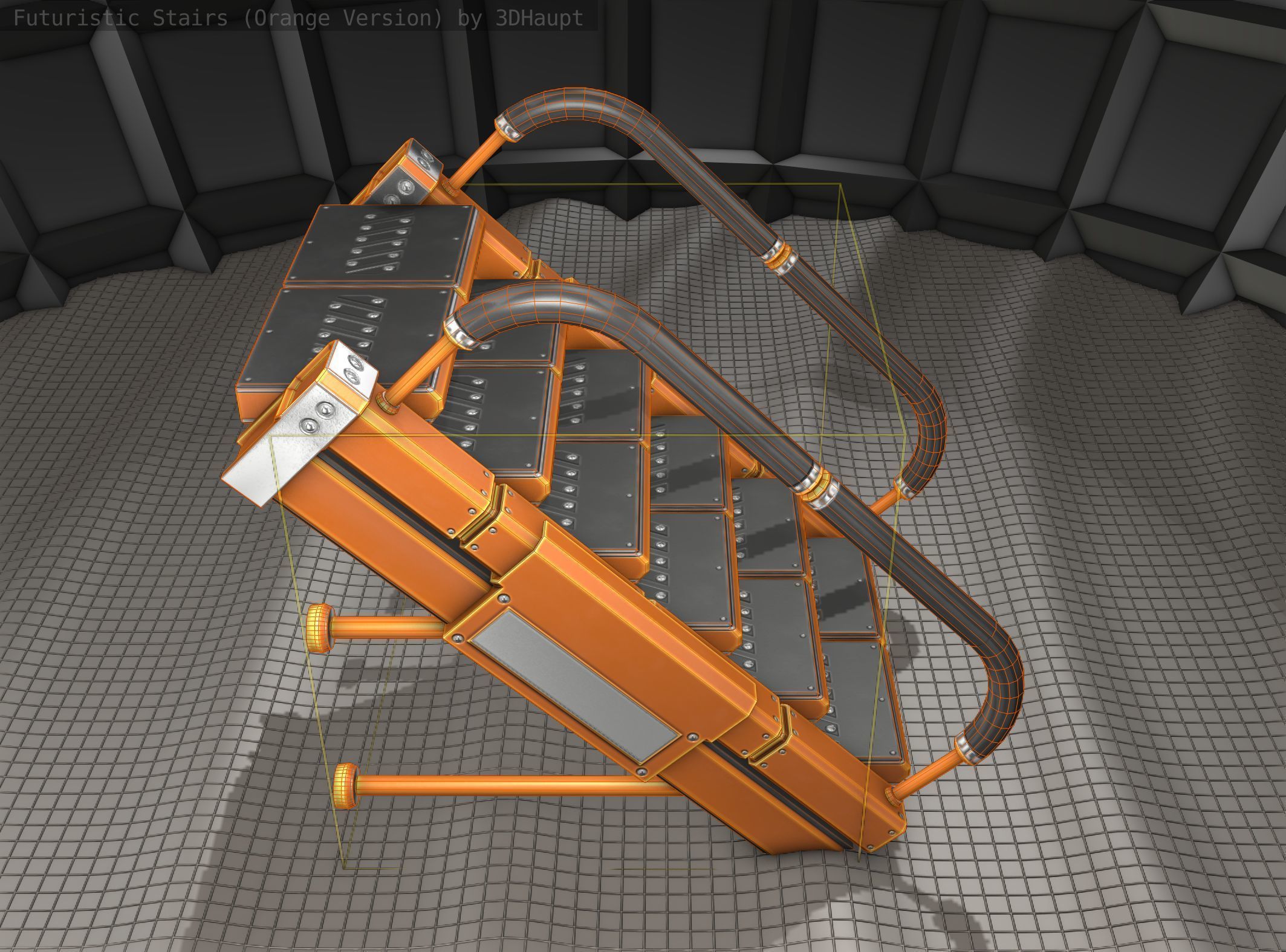 Sci-Fi Stairs - 5 - Orange Version  Low-poly 3D model_6