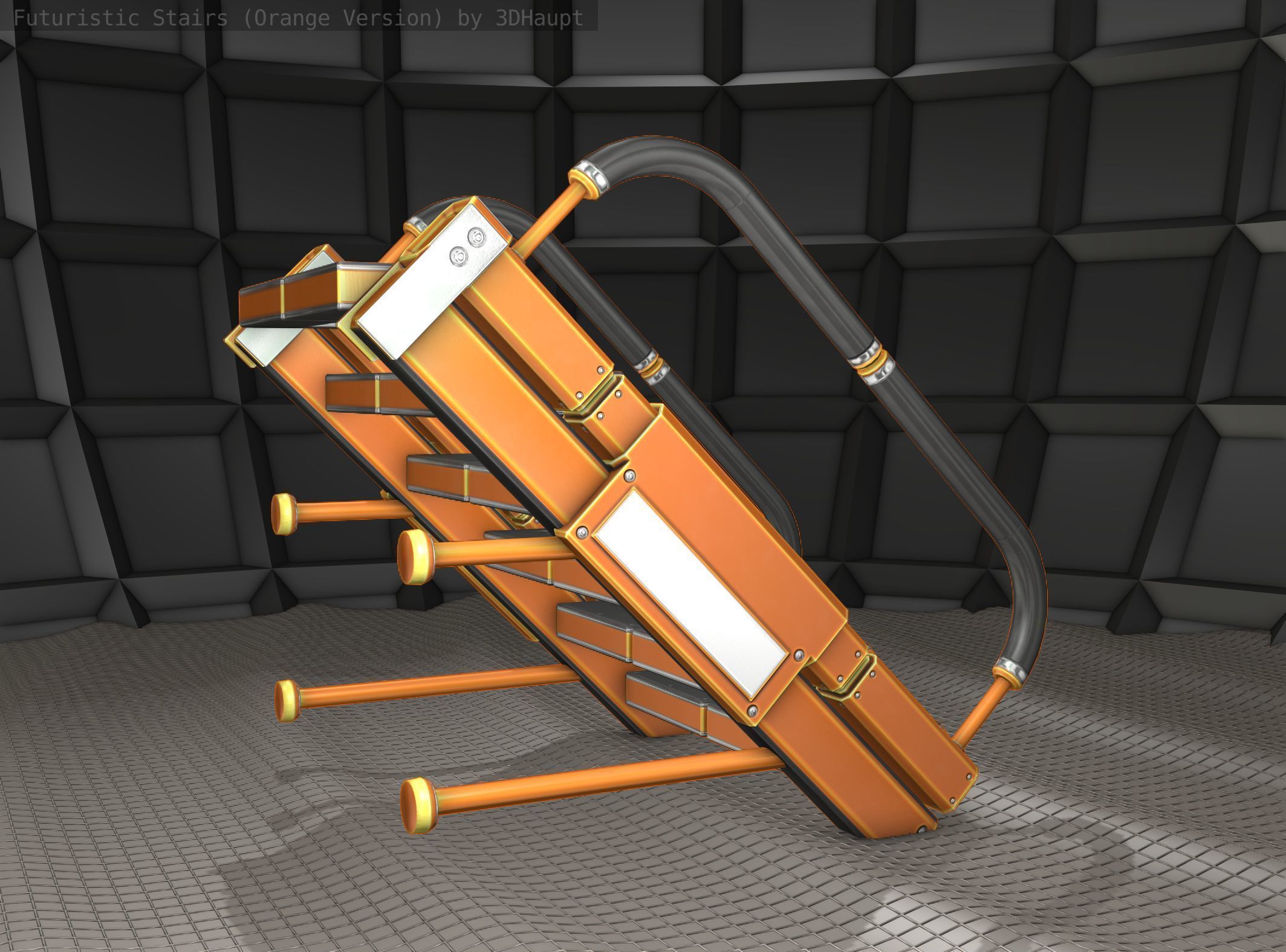 Sci-Fi Stairs - 5 - Orange Version  Low-poly 3D model_12