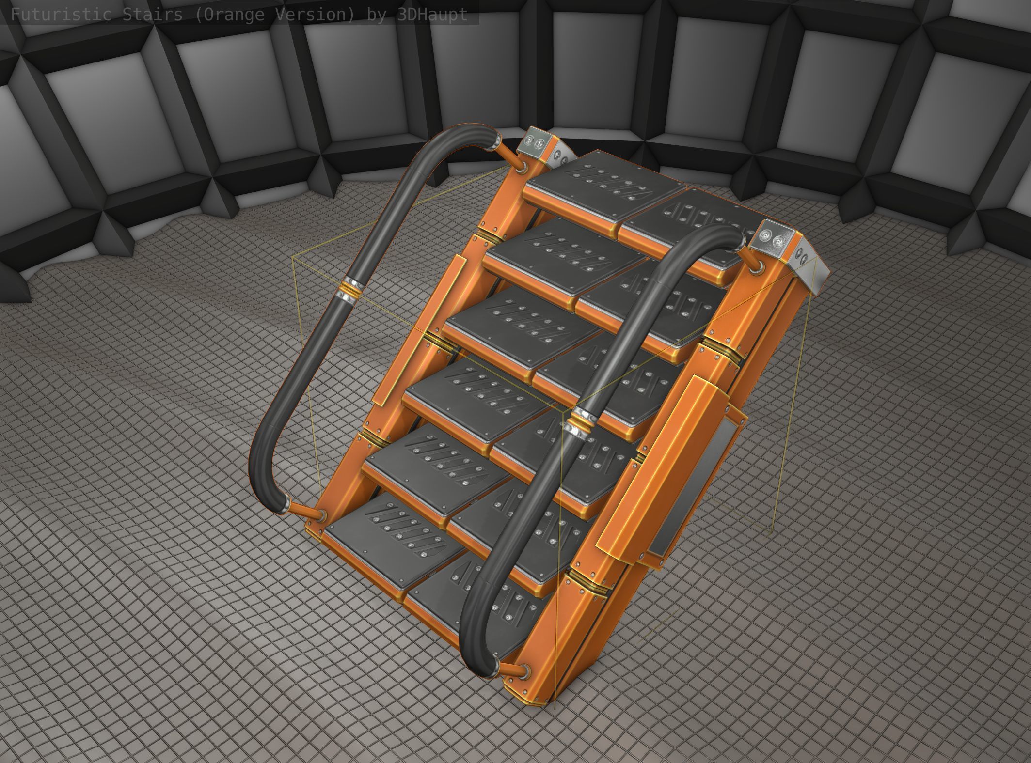 Sci-Fi Stairs - 5 - Orange Version  Low-poly 3D model_25