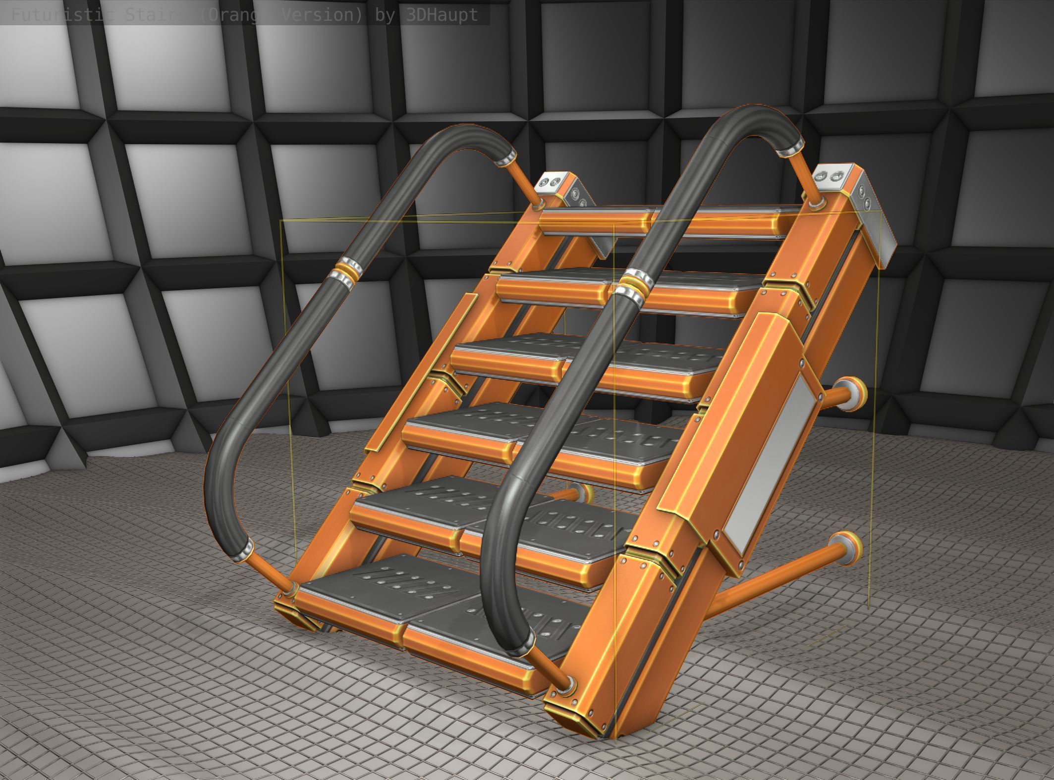 Sci-Fi Stairs - 5 - Orange Version  Low-poly 3D model_23