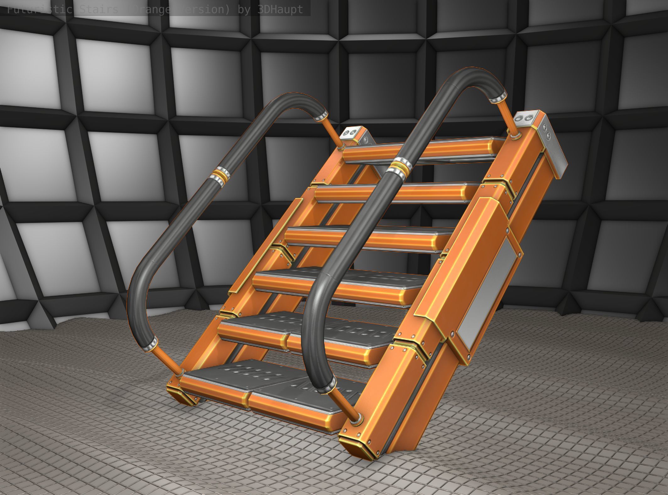 Sci-Fi Stairs - 6 - Orange Version Low-poly 3D model_9