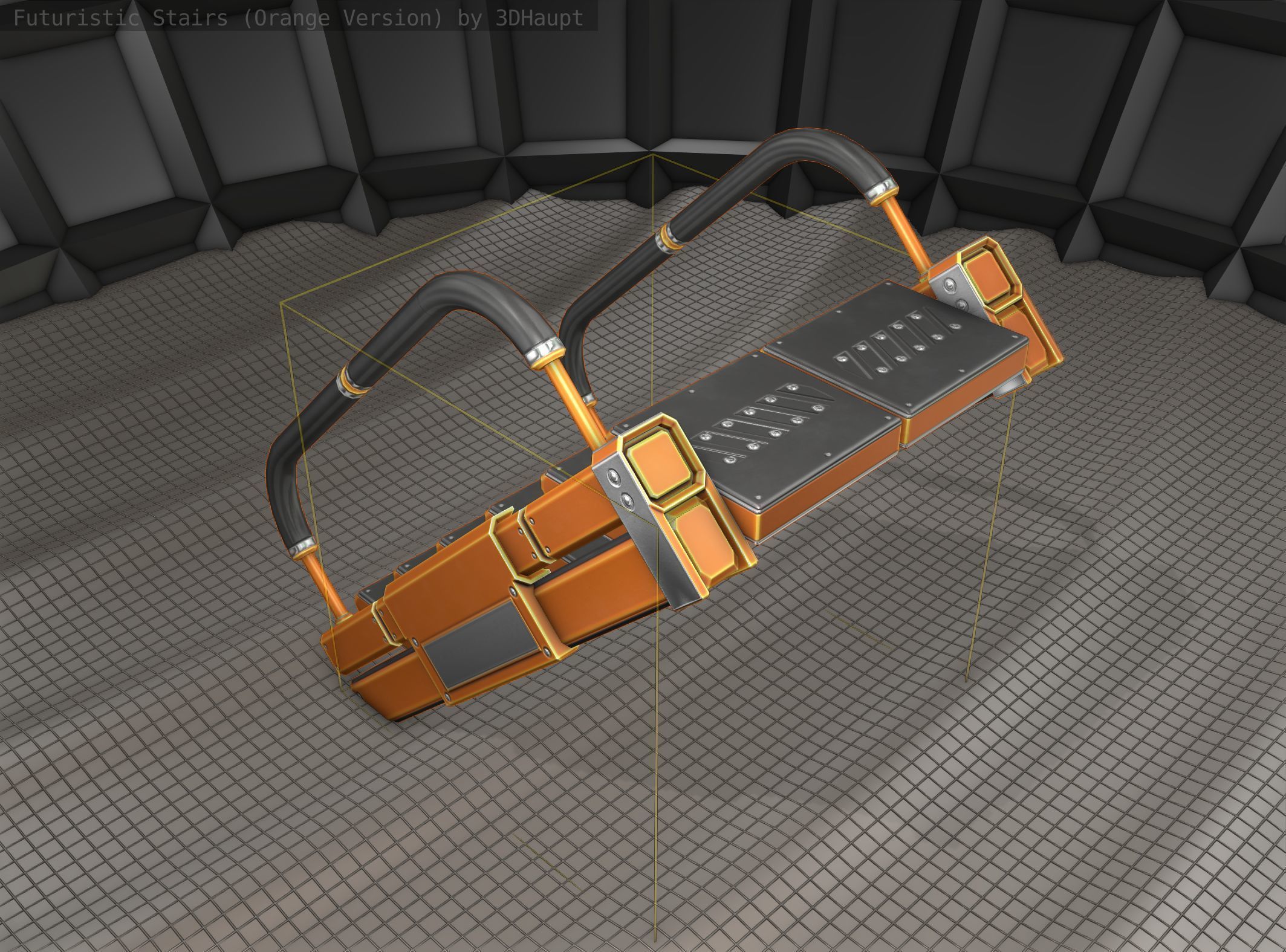Sci-Fi Stairs - 6 - Orange Version Low-poly 3D model_2