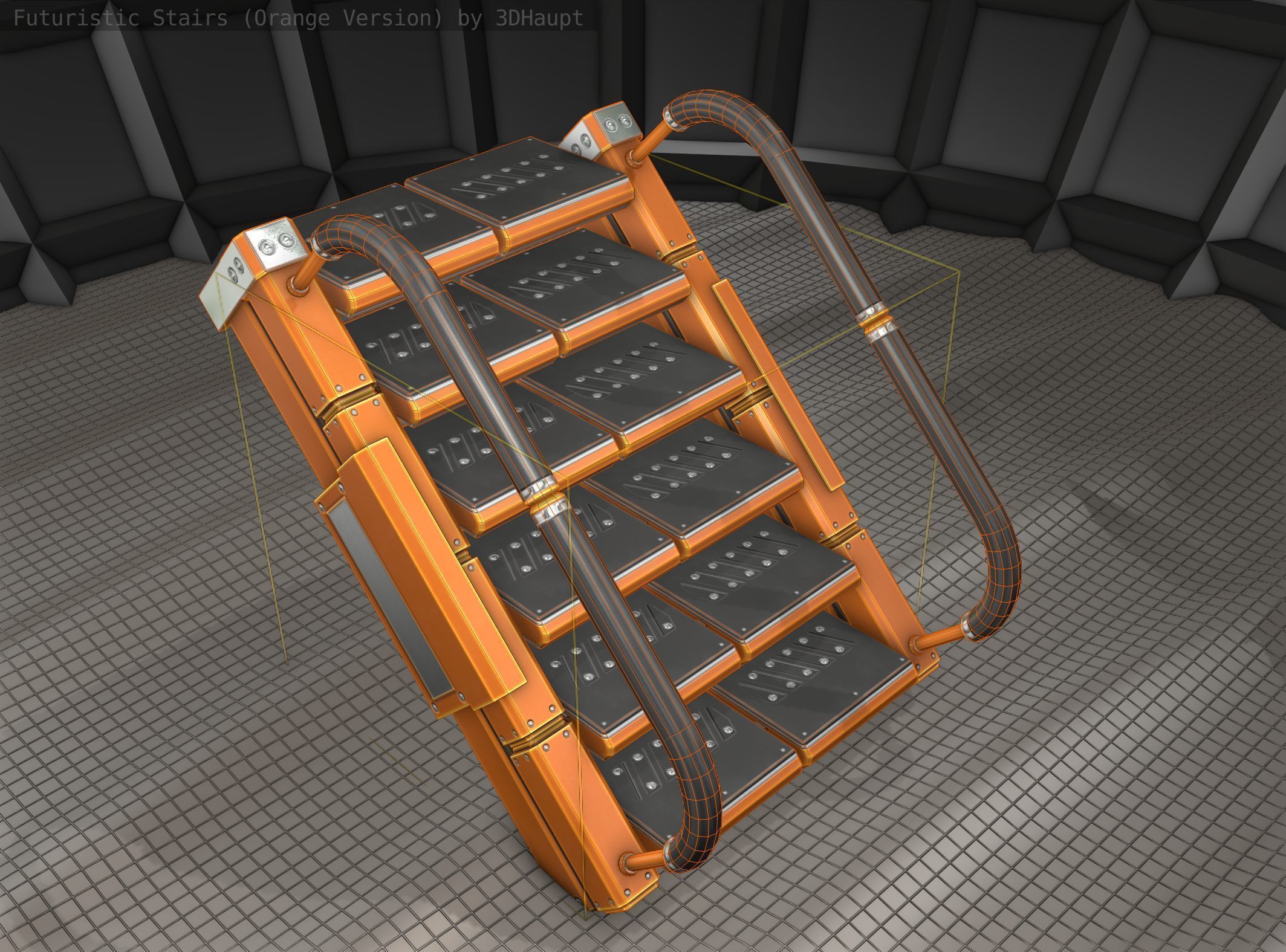 Sci-Fi Stairs - 6 - Orange Version Low-poly 3D model_6