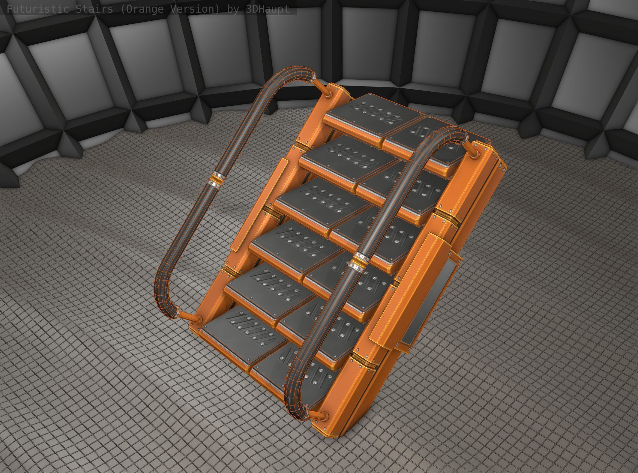 Sci-Fi Stairs - 6 - Orange Version Low-poly 3D model_25