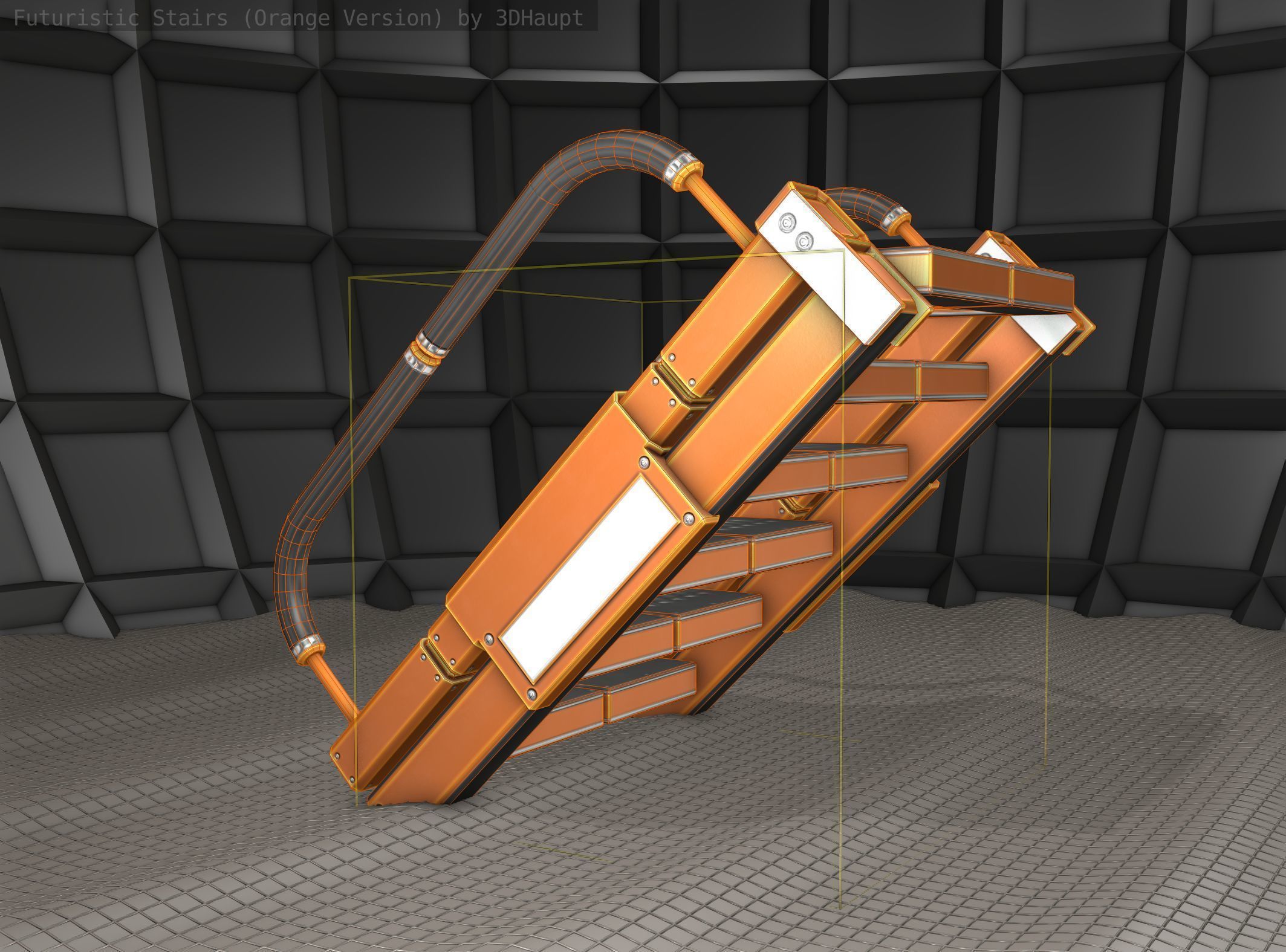 Sci-Fi Stairs - 6 - Orange Version Low-poly 3D model_10