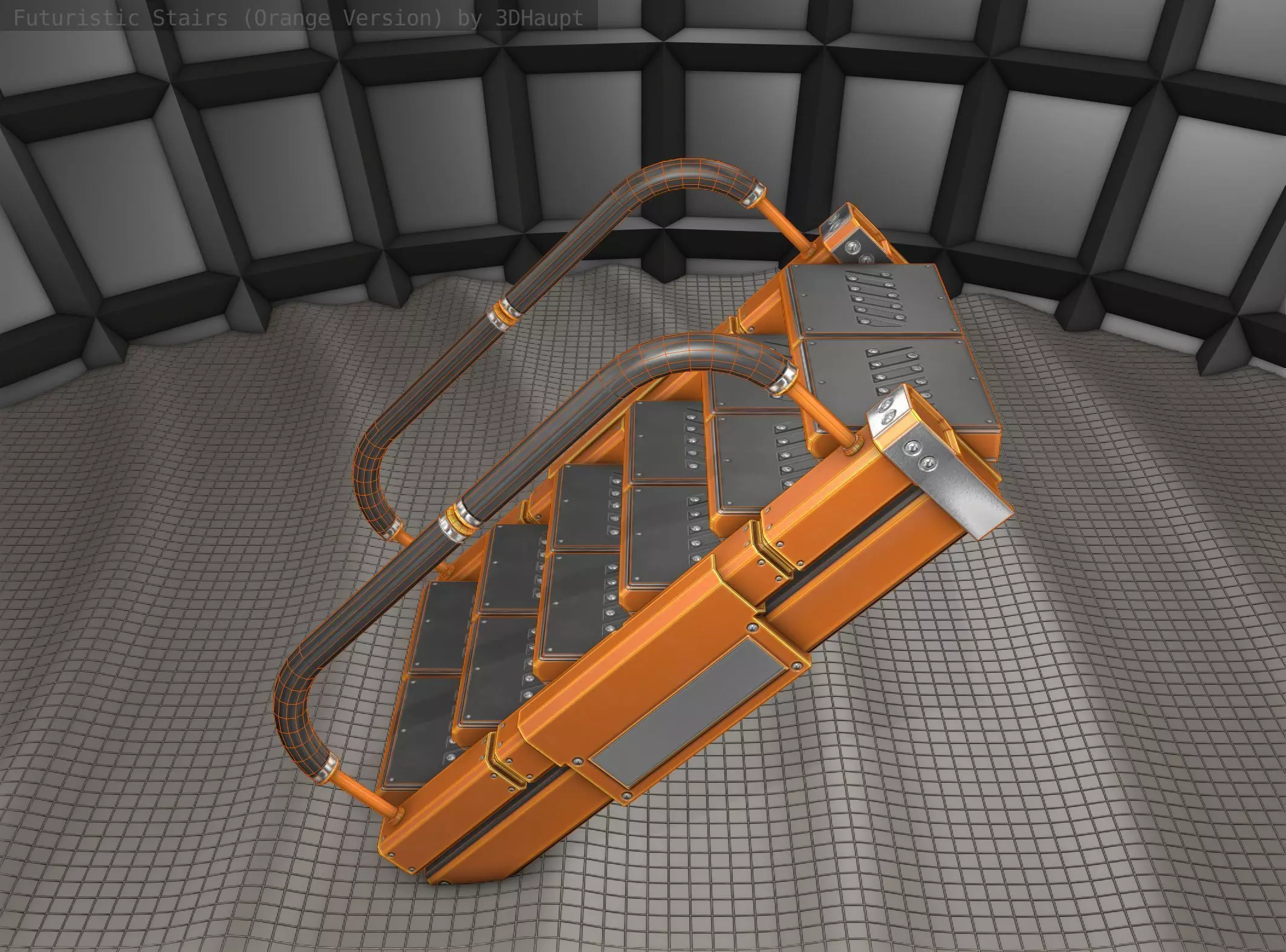 Sci-Fi Stairs - 6 - Orange Version Low-poly 3D model_0