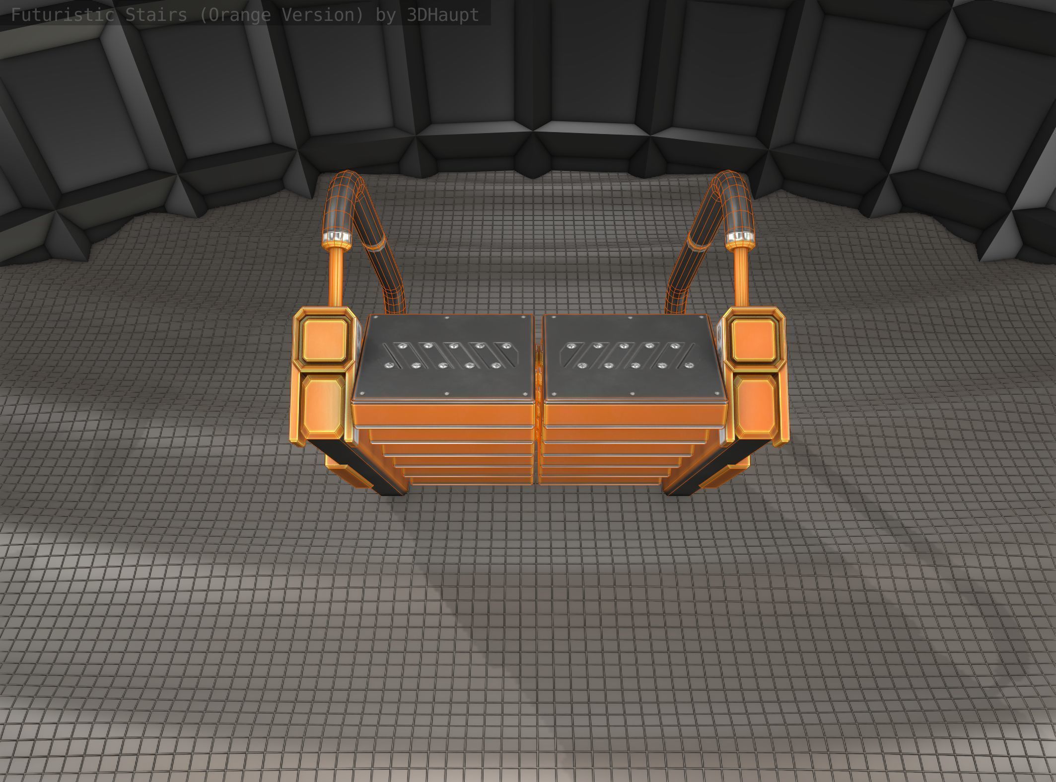 Sci-Fi Stairs - 6 - Orange Version Low-poly 3D model_3