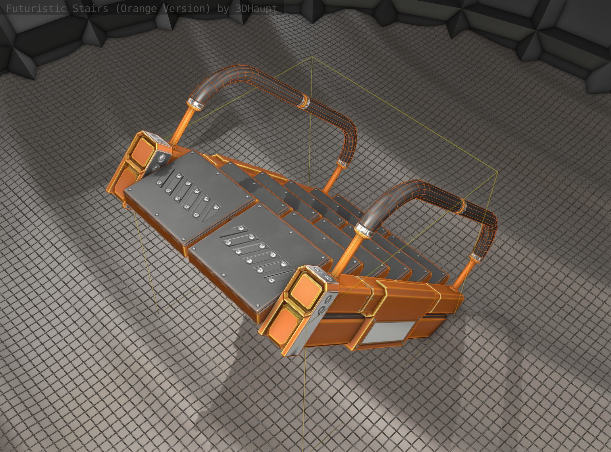 Sci-Fi Stairs - 6 - Orange Version Low-poly 3D model_18