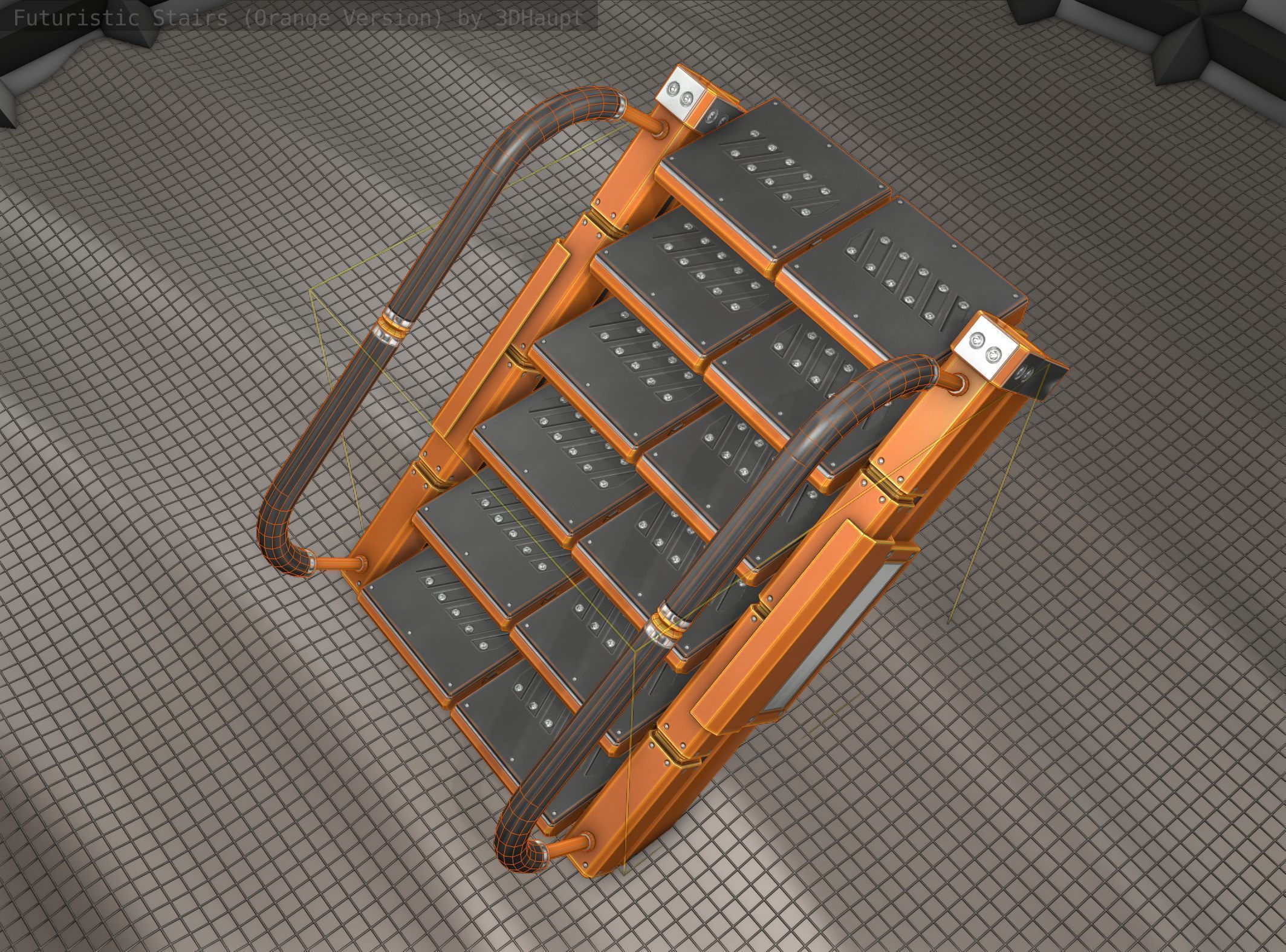 Sci-Fi Stairs - 6 - Orange Version Low-poly 3D model_16