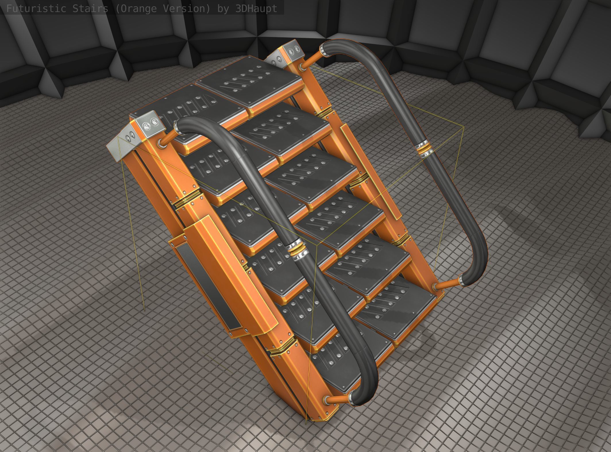 Sci-Fi Stairs - 6 - Orange Version Low-poly 3D model_20