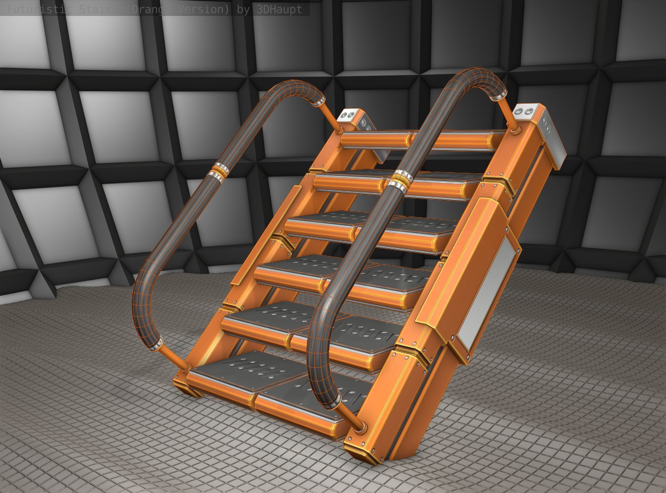 Sci-Fi Stairs - 6 - Orange Version Low-poly 3D model_23