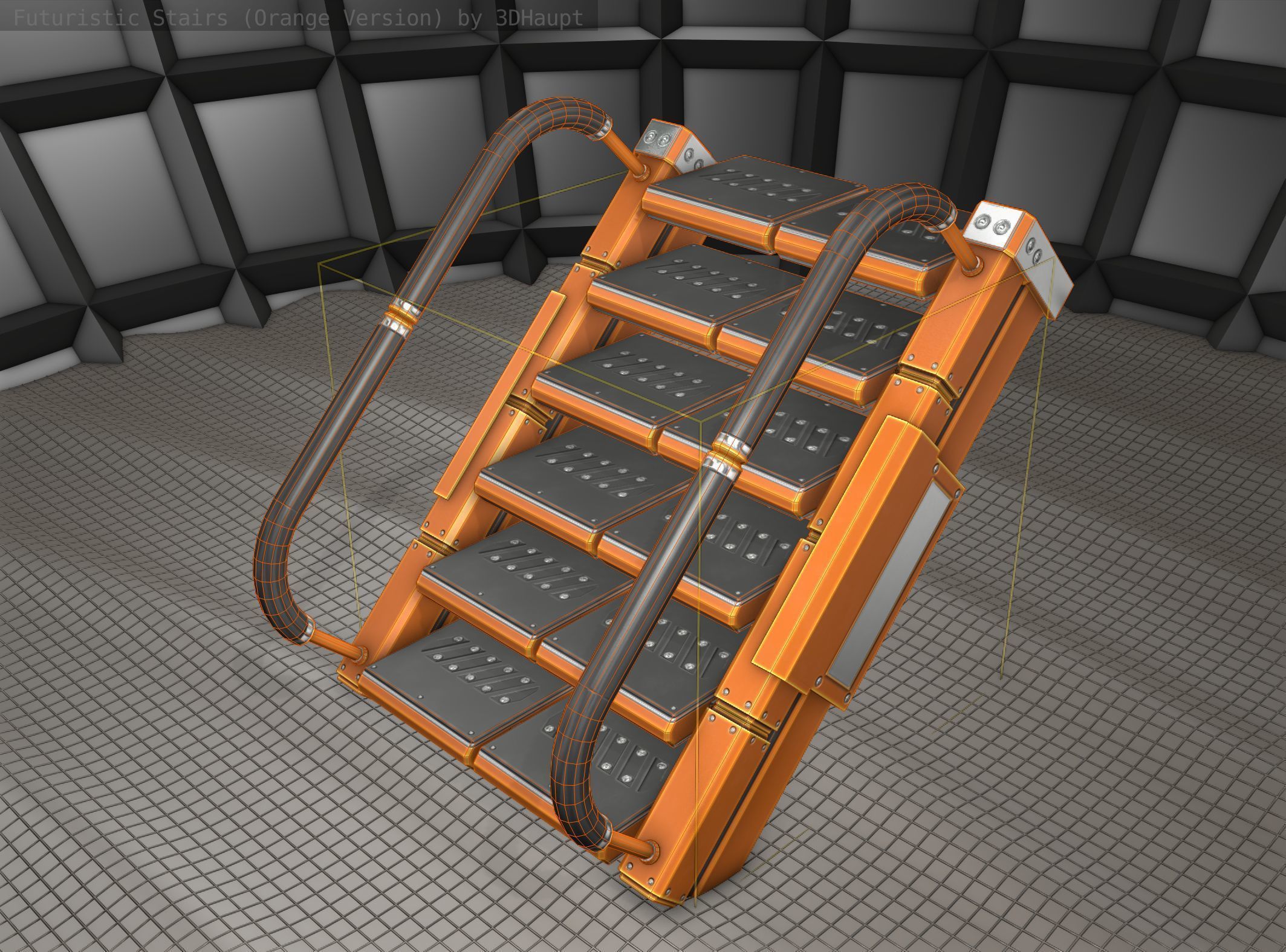 Sci-Fi Stairs - 6 - Orange Version Low-poly 3D model_8