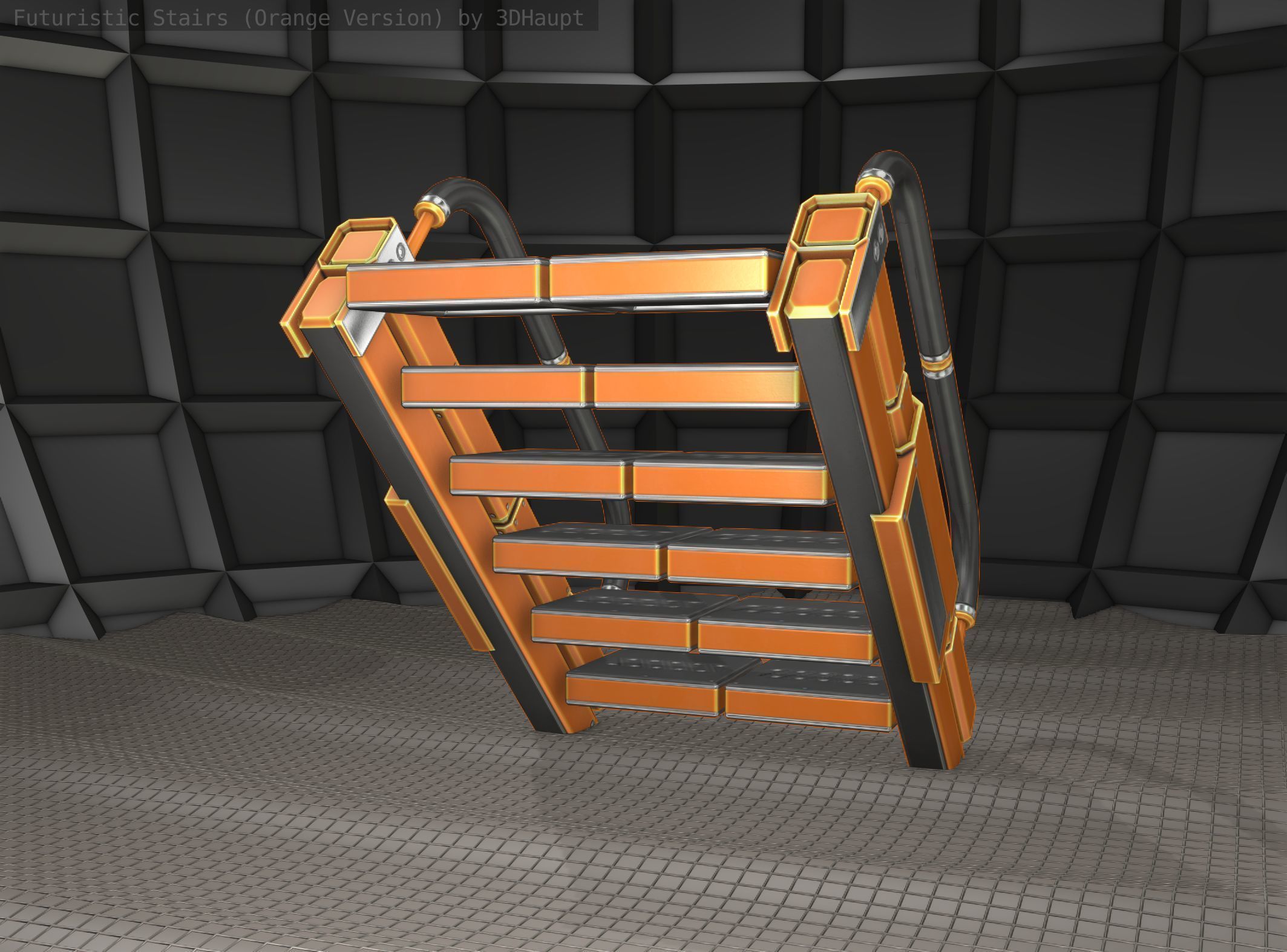 Sci-Fi Stairs - 6 - Orange Version Low-poly 3D model_11