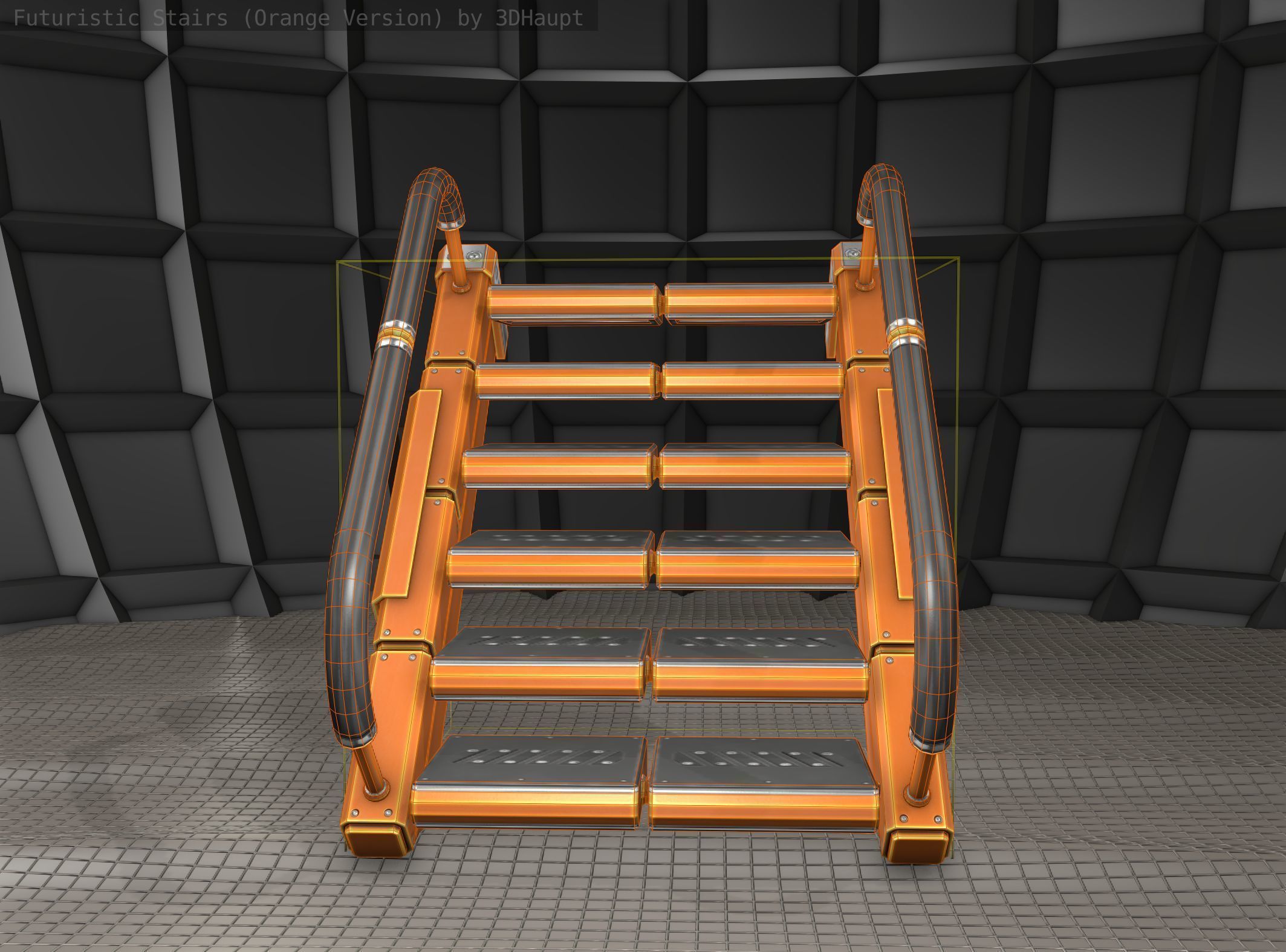 Sci-Fi Stairs - 6 - Orange Version Low-poly 3D model_14