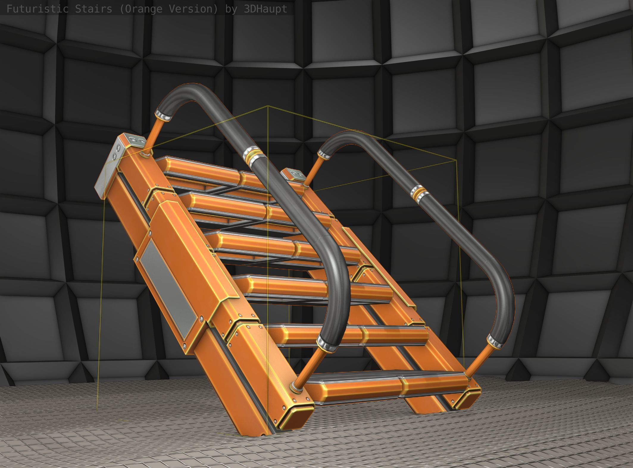 Sci-Fi Stairs - 6 - Orange Version Low-poly 3D model_22