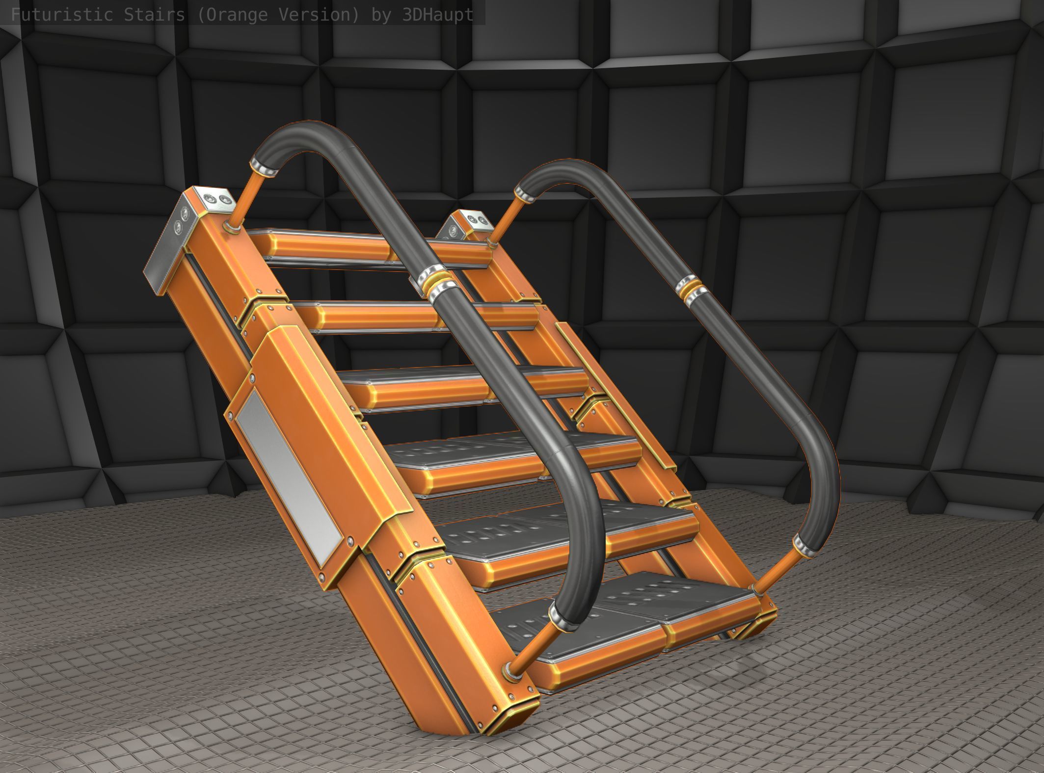 Sci-Fi Stairs - 6 - Orange Version Low-poly 3D model_13