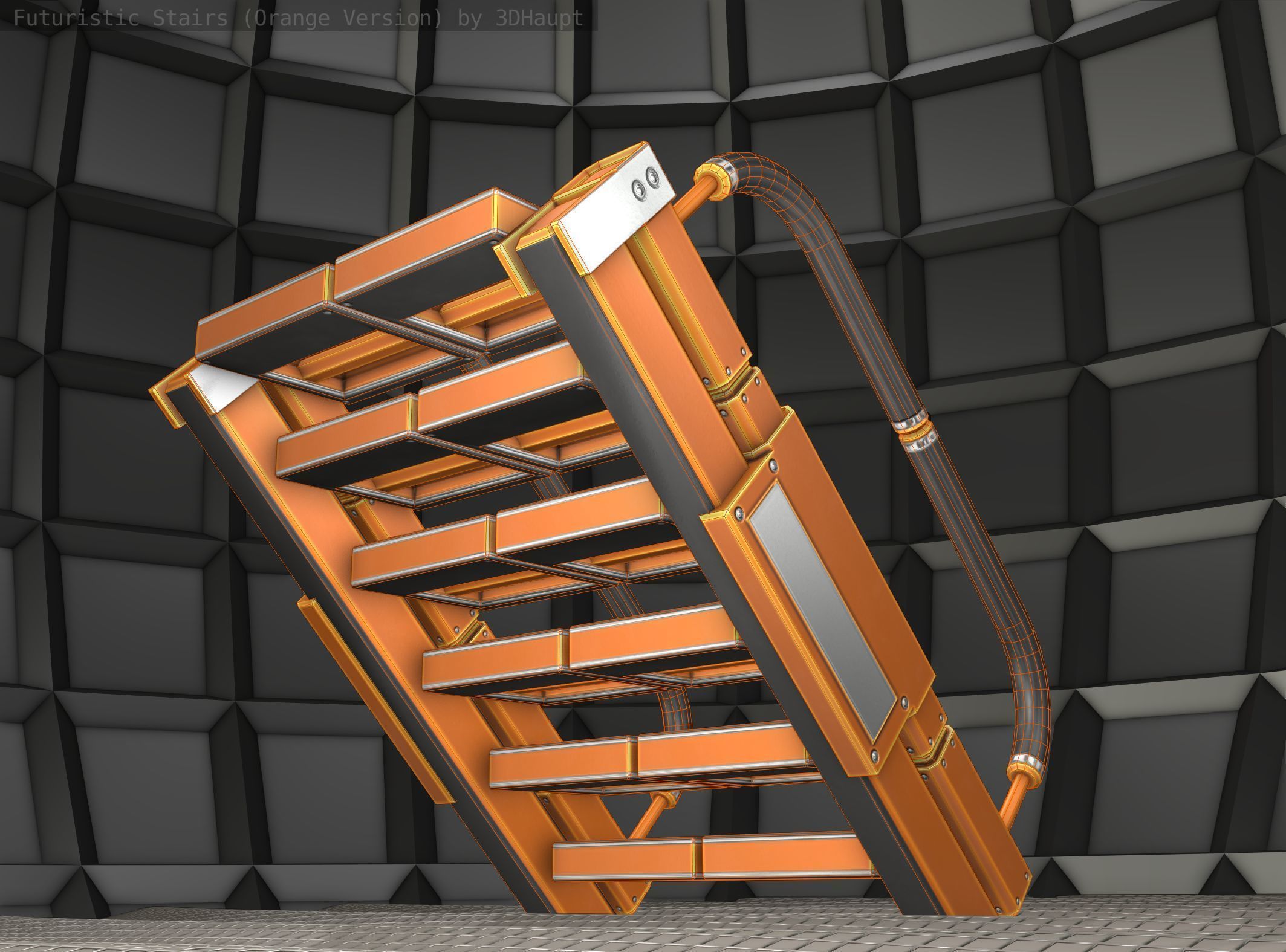 Sci-Fi Stairs - 6 - Orange Version Low-poly 3D model_21