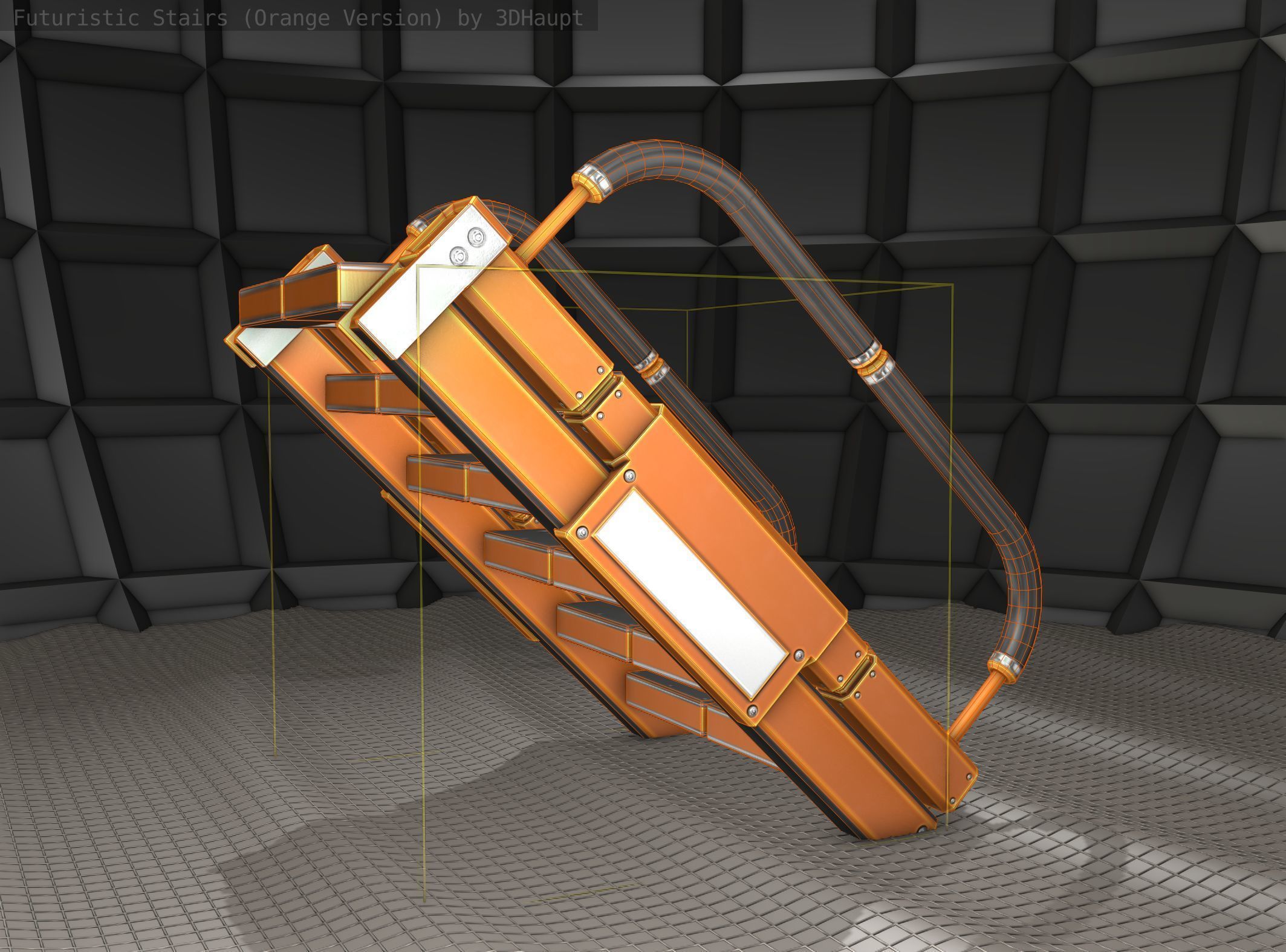 Sci-Fi Stairs - 6 - Orange Version Low-poly 3D model_12