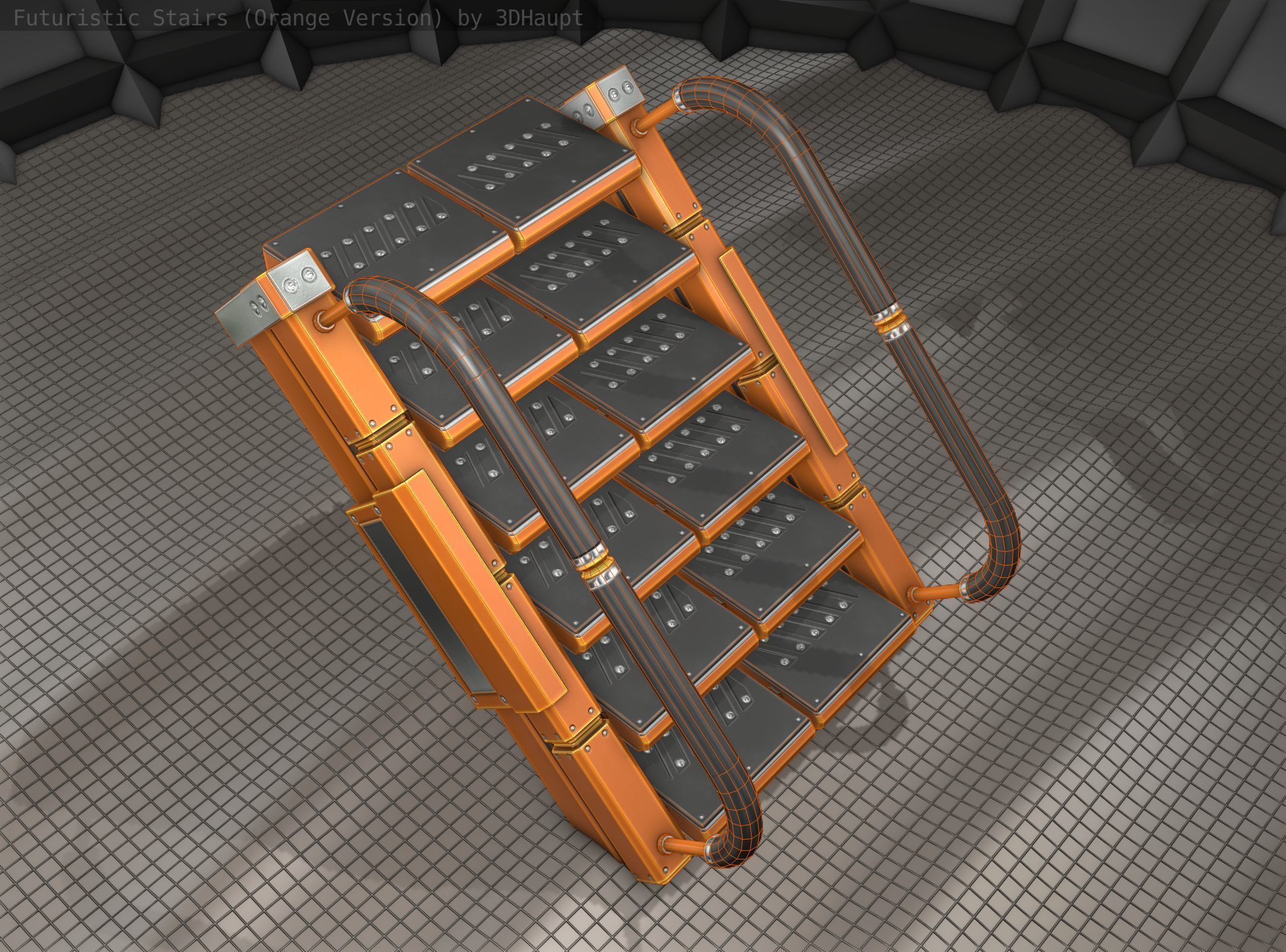 Sci-Fi Stairs - 6 - Orange Version Low-poly 3D model_19