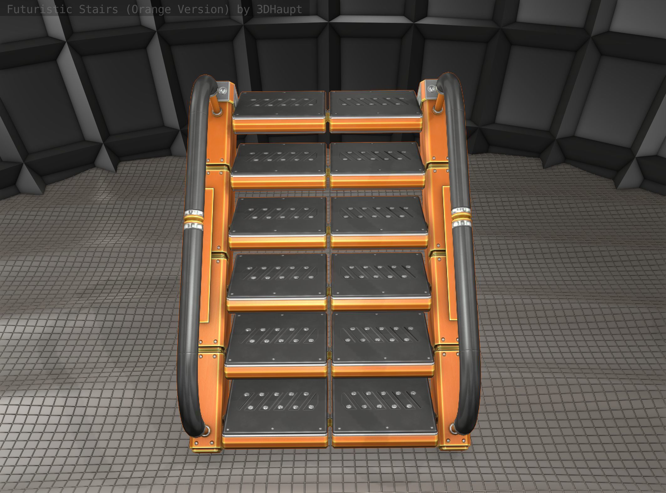 Sci-Fi Stairs - 6 - Orange Version Low-poly 3D model_7