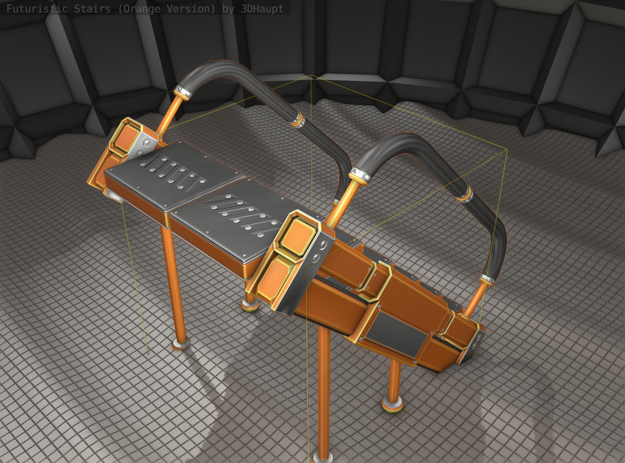 Sci-Fi Stairs - 8 - Orange Version Low-poly 3D model_5