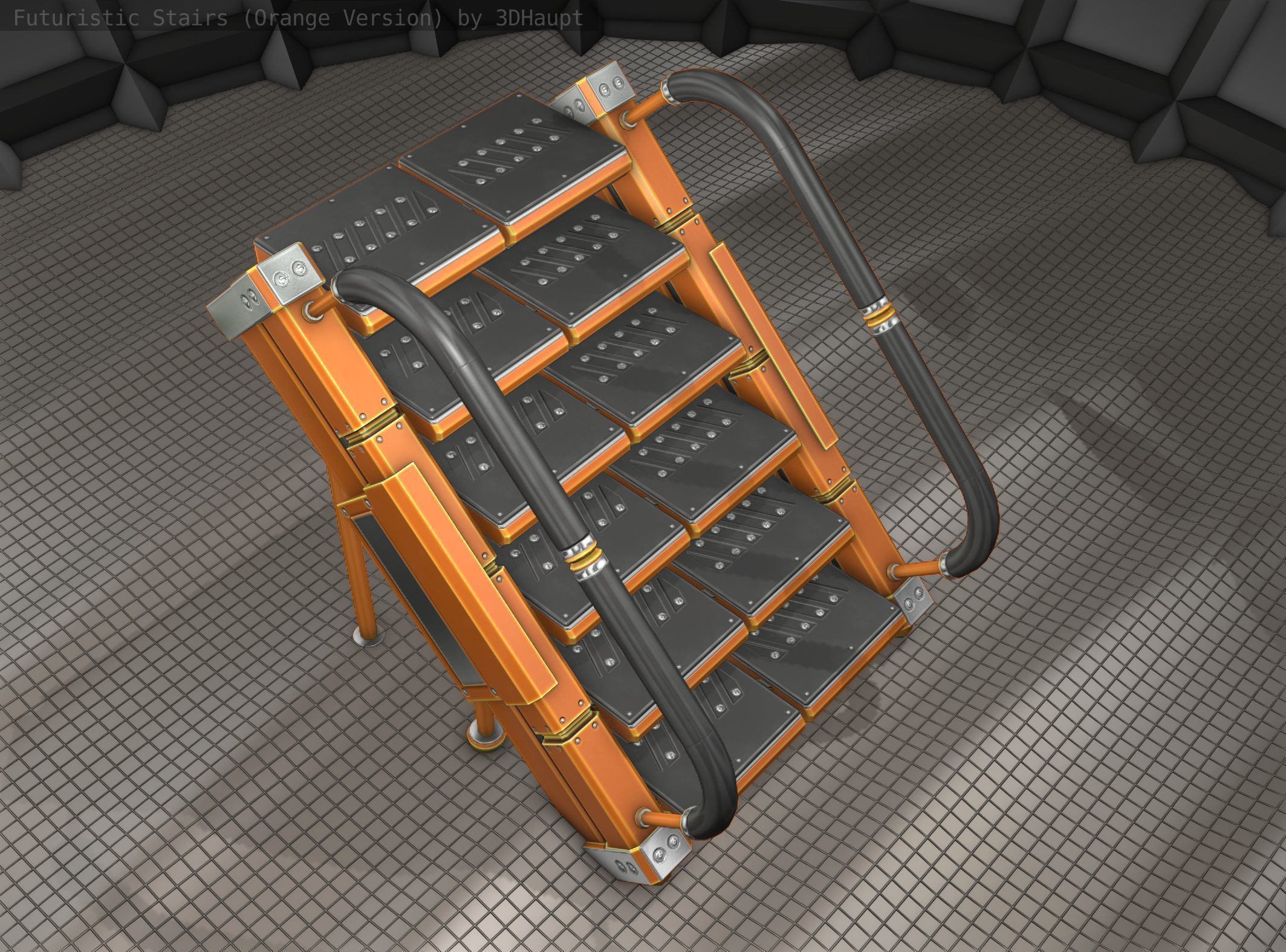 Sci-Fi Stairs - 8 - Orange Version Low-poly 3D model_19