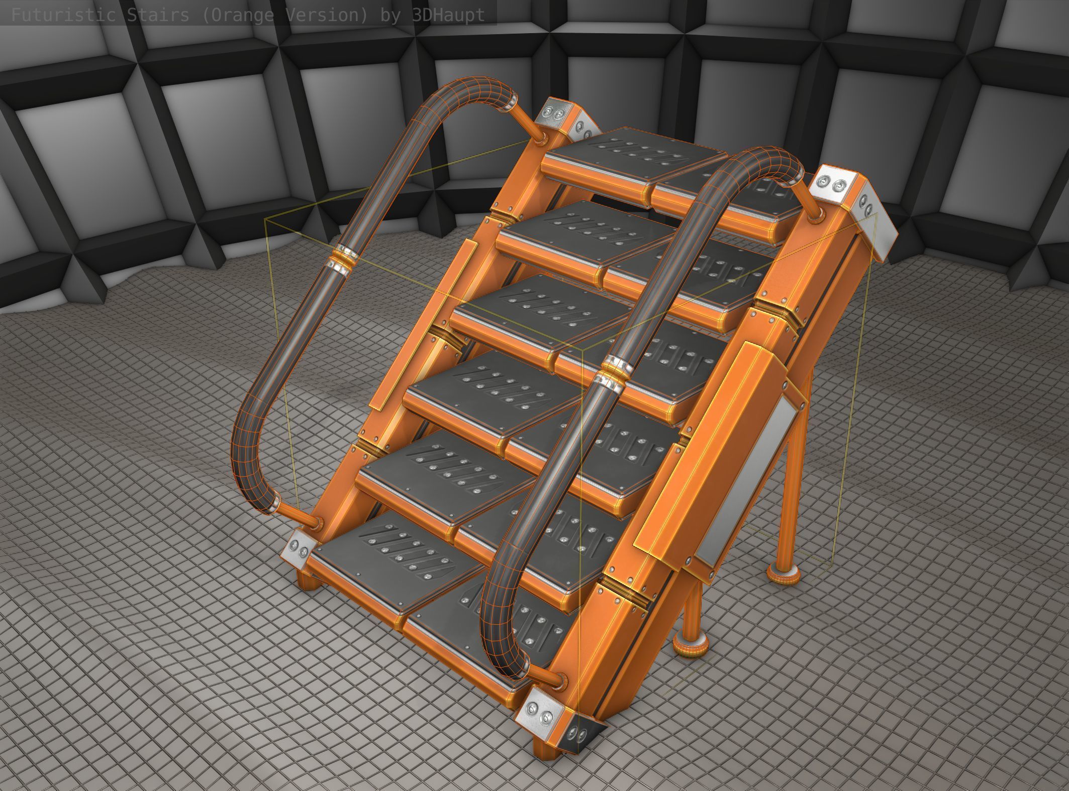 Sci-Fi Stairs - 8 - Orange Version Low-poly 3D model_9