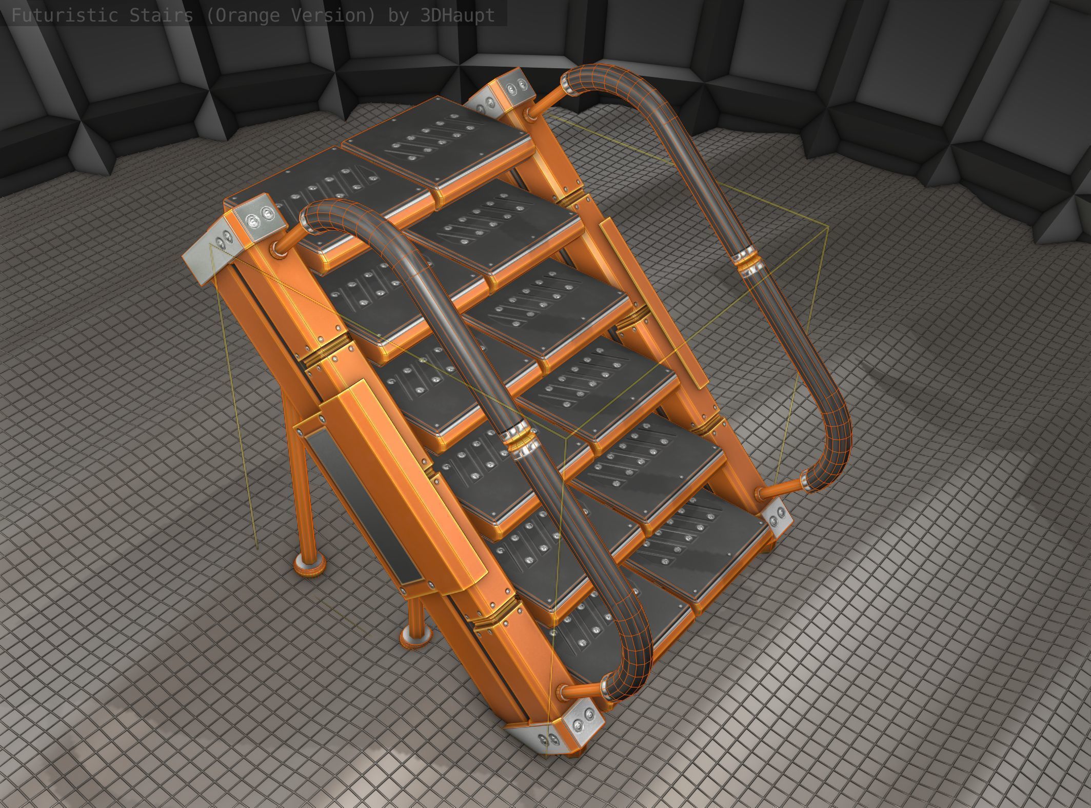 Sci-Fi Stairs - 8 - Orange Version Low-poly 3D model_20