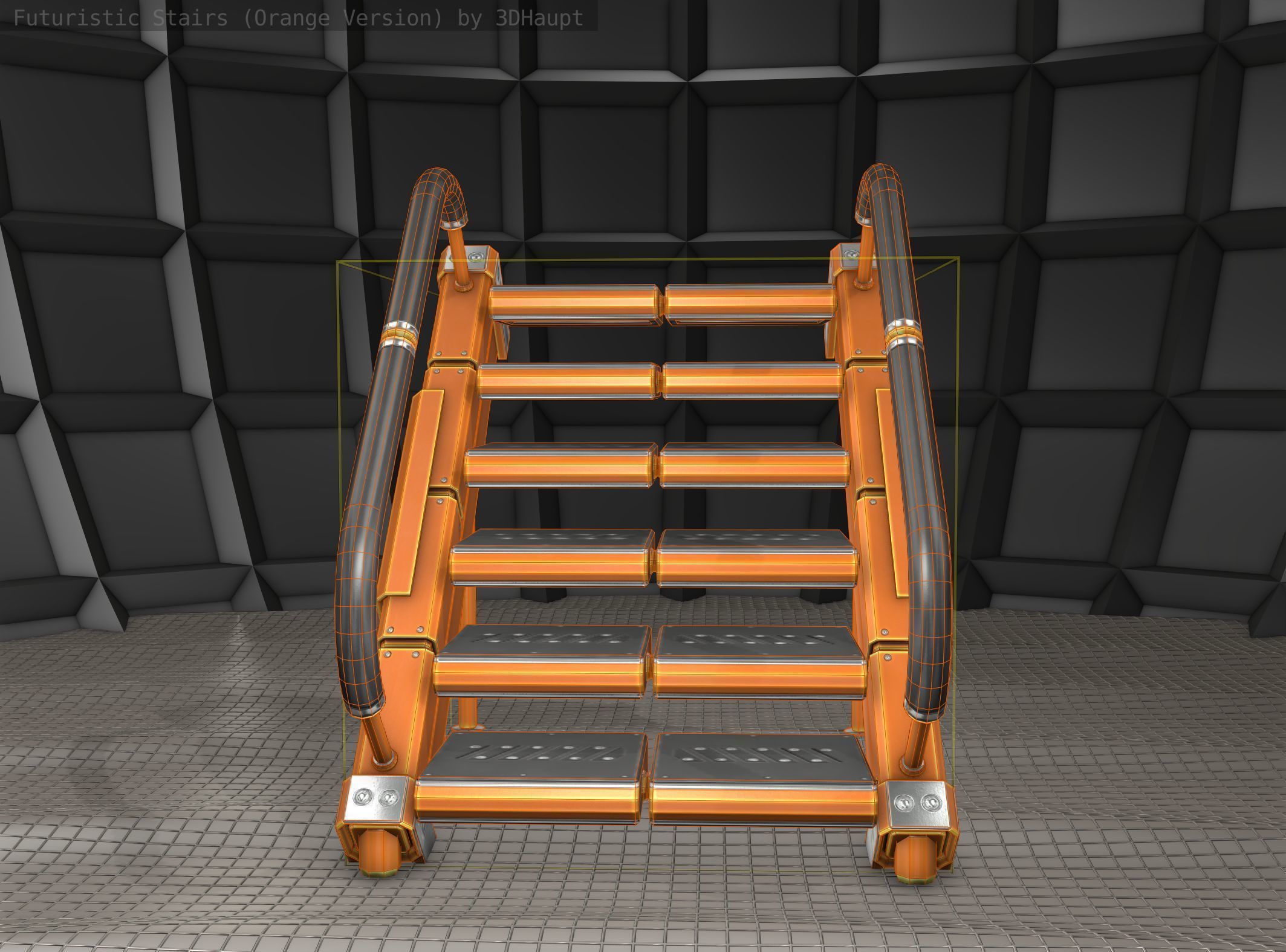 Sci-Fi Stairs - 8 - Orange Version Low-poly 3D model_14
