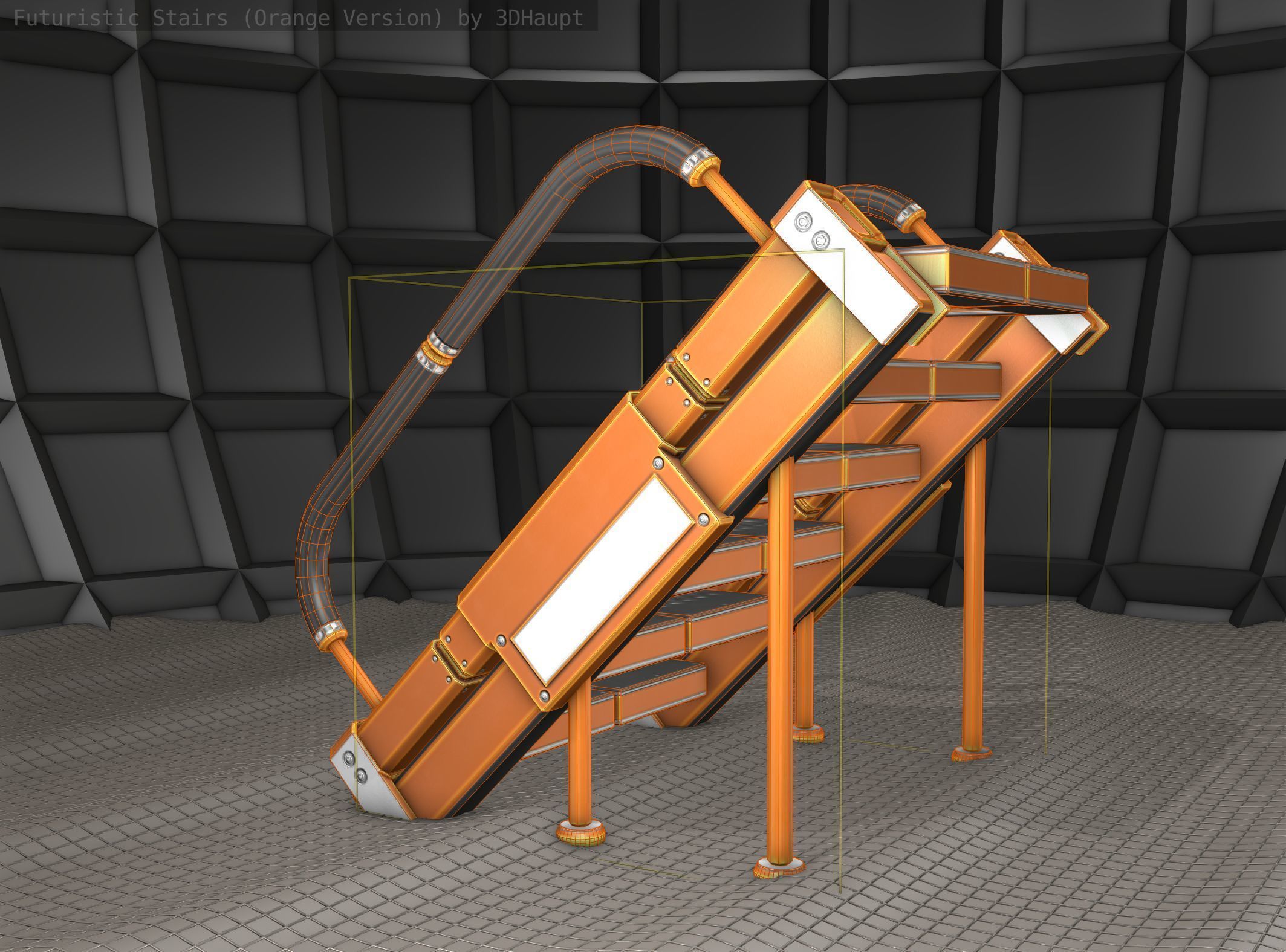 Sci-Fi Stairs - 8 - Orange Version Low-poly 3D model_10