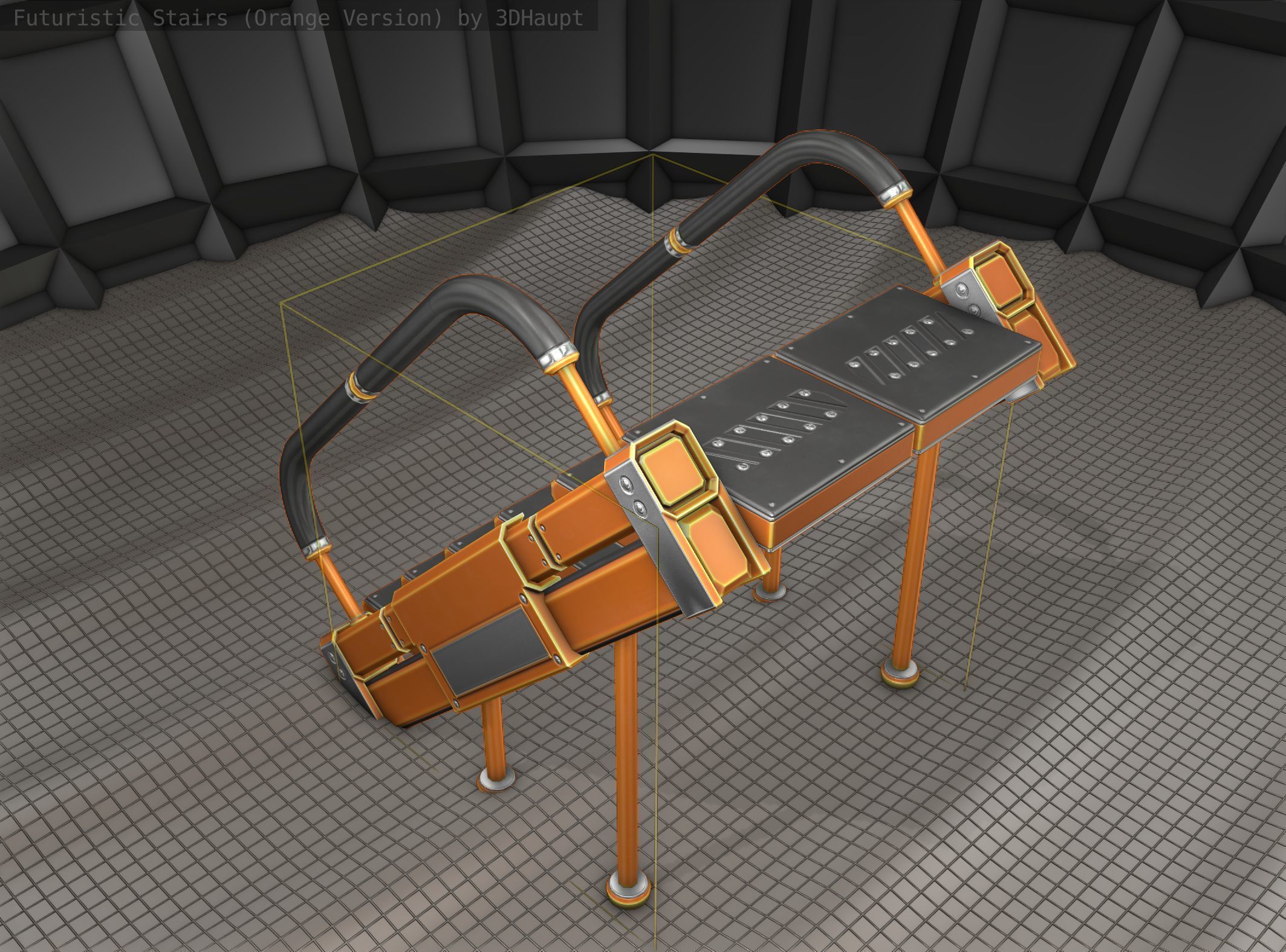 Sci-Fi Stairs - 8 - Orange Version Low-poly 3D model_2