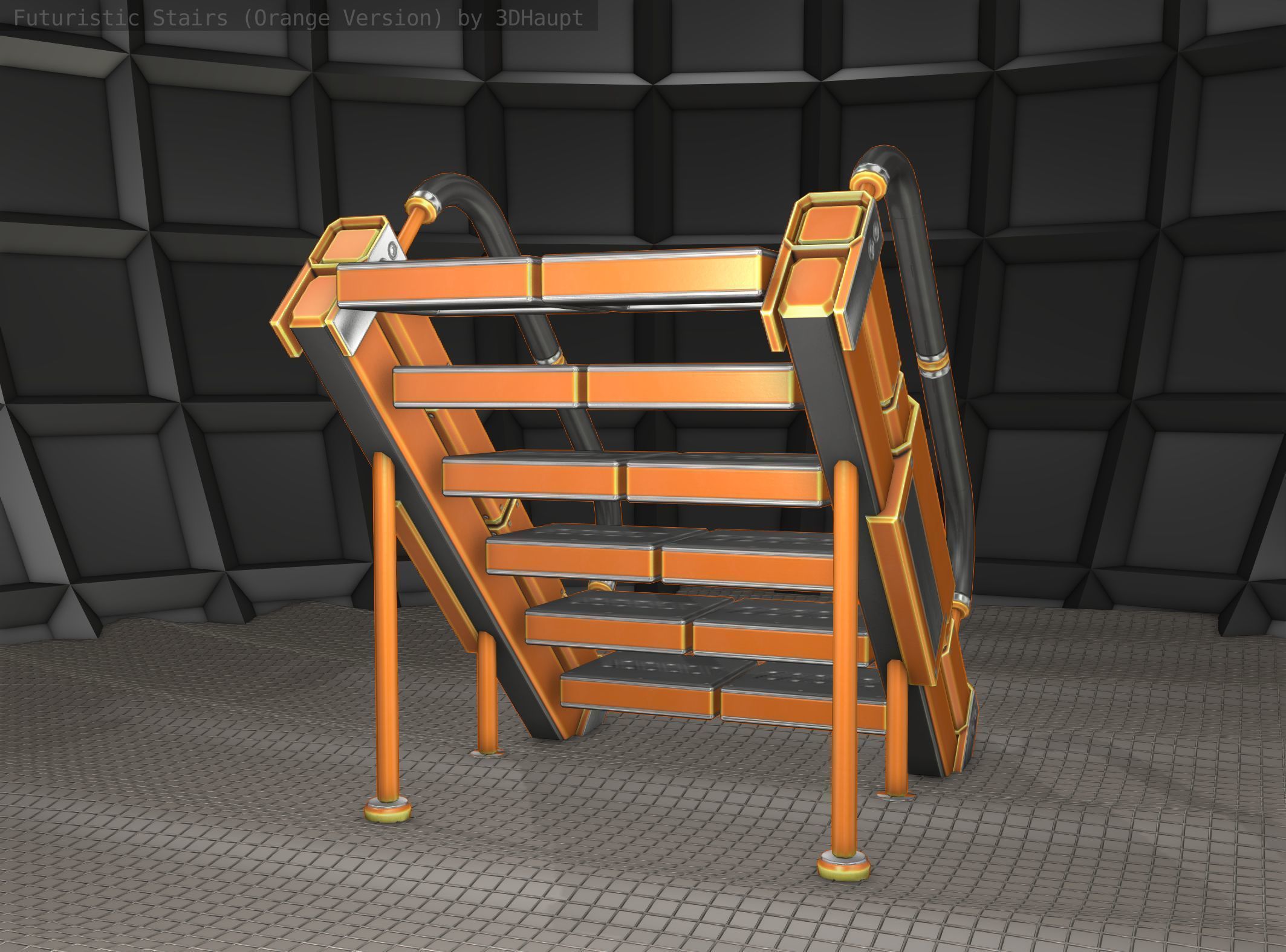 Sci-Fi Stairs - 8 - Orange Version Low-poly 3D model_11