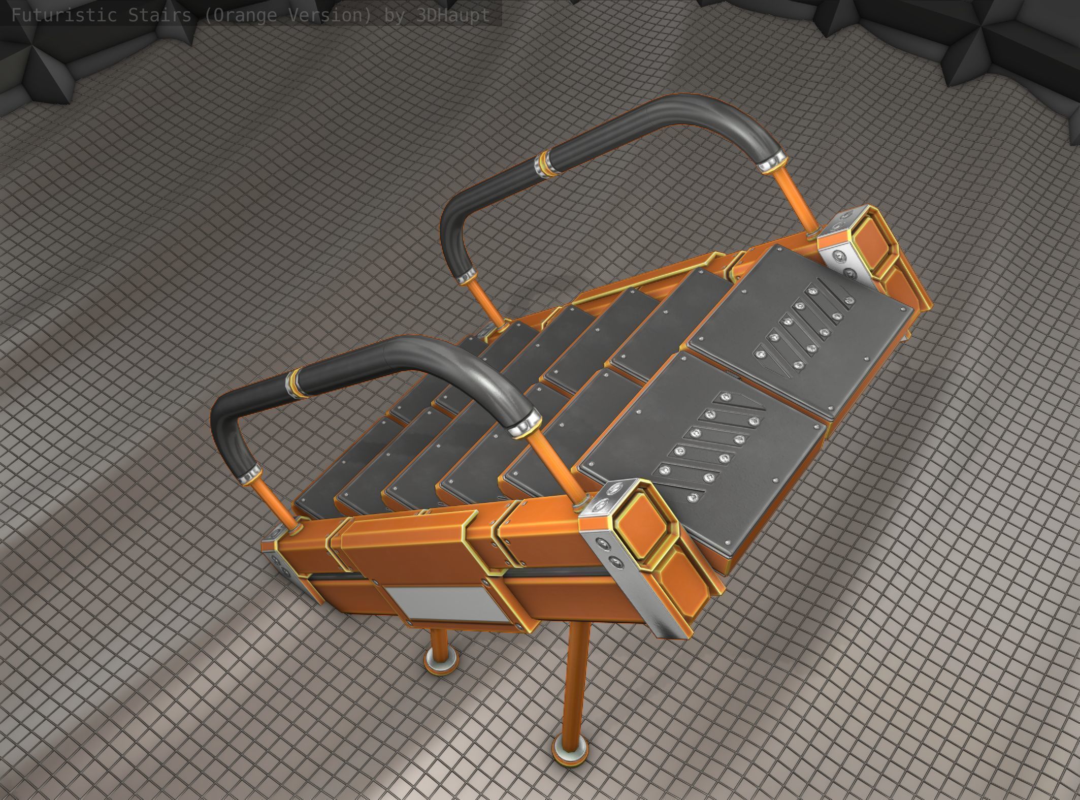 Sci-Fi Stairs - 8 - Orange Version Low-poly 3D model_17