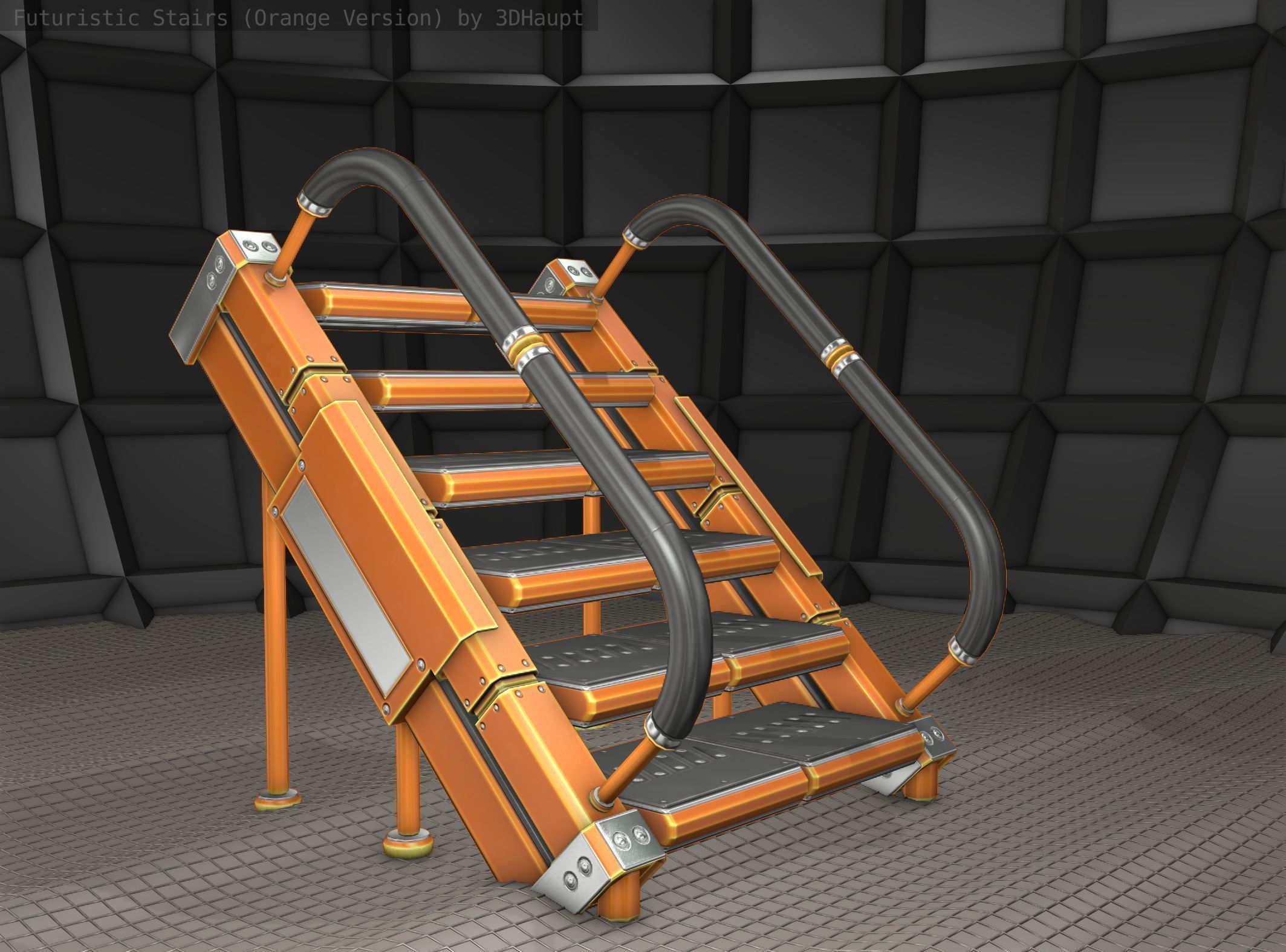 Sci-Fi Stairs - 8 - Orange Version Low-poly 3D model_13