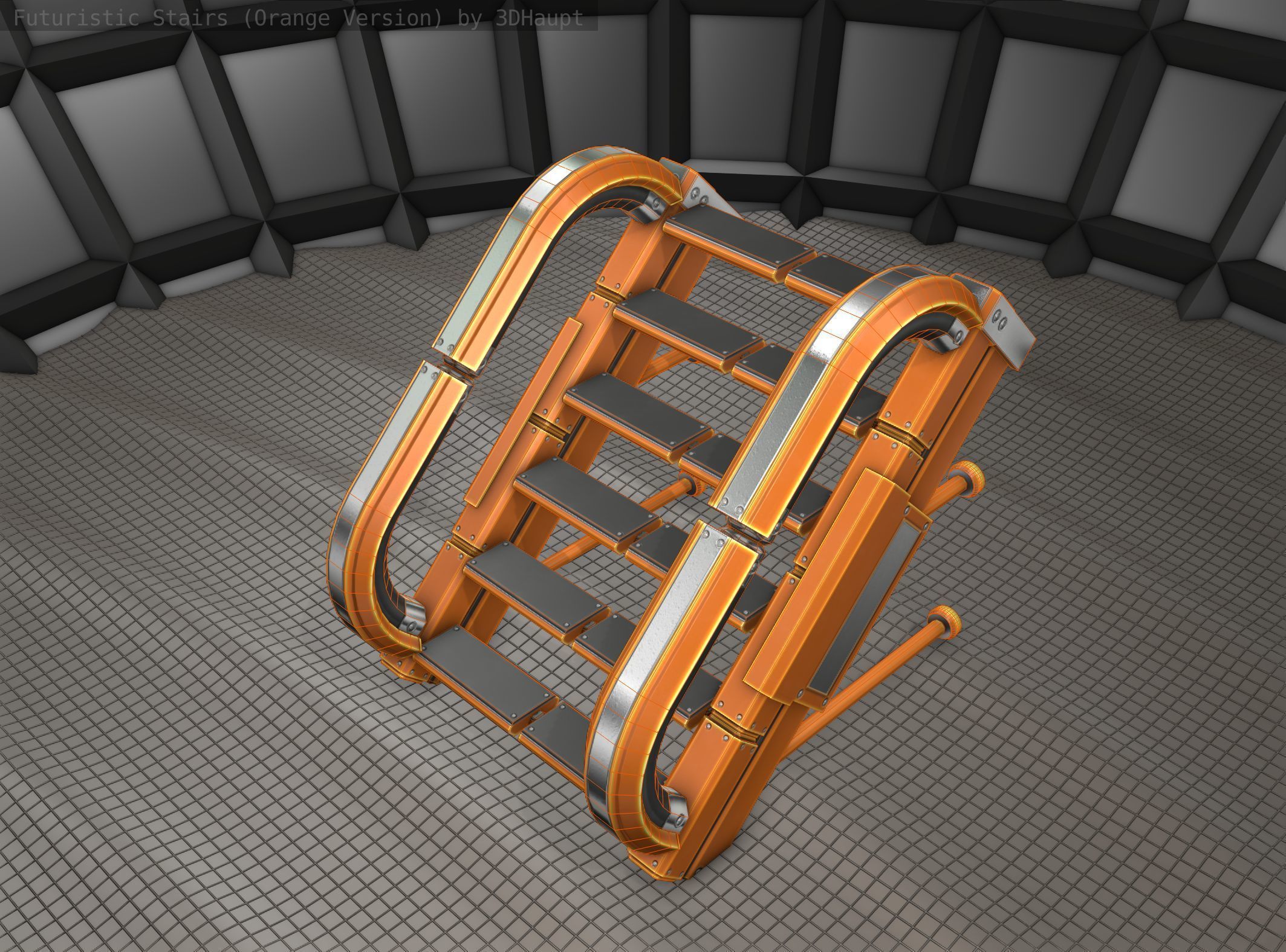 Sci-Fi Stairs - 8 - Orange Version Low-poly 3D model_25