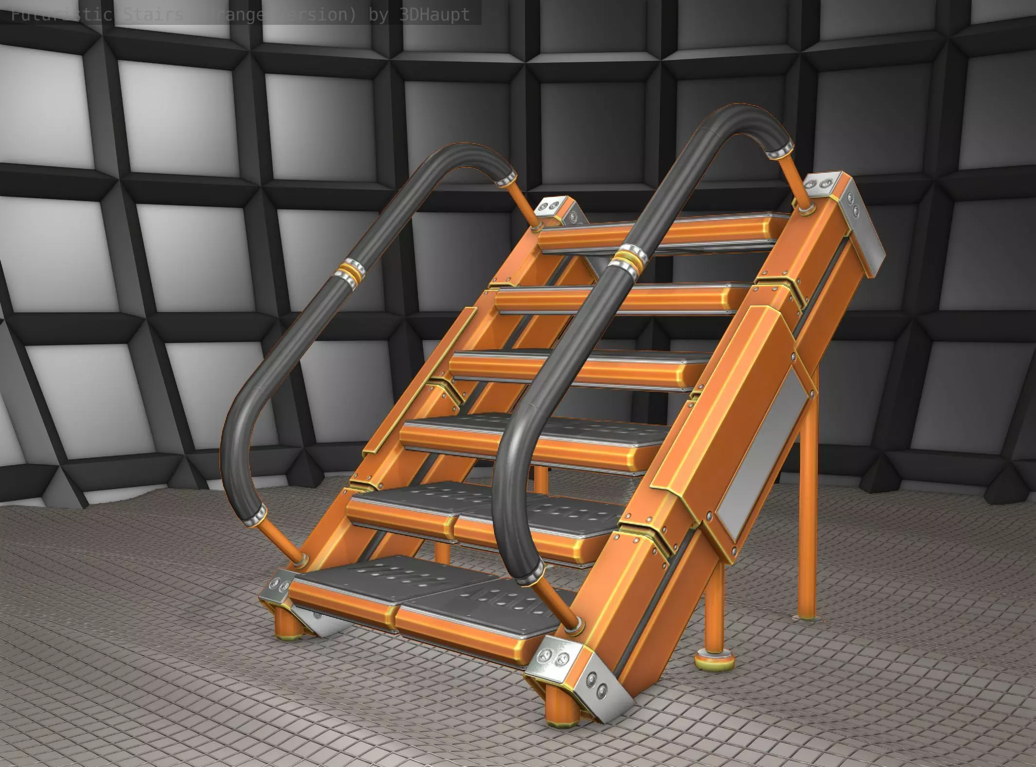 Sci-Fi Stairs - 8 - Orange Version Low-poly 3D model_0