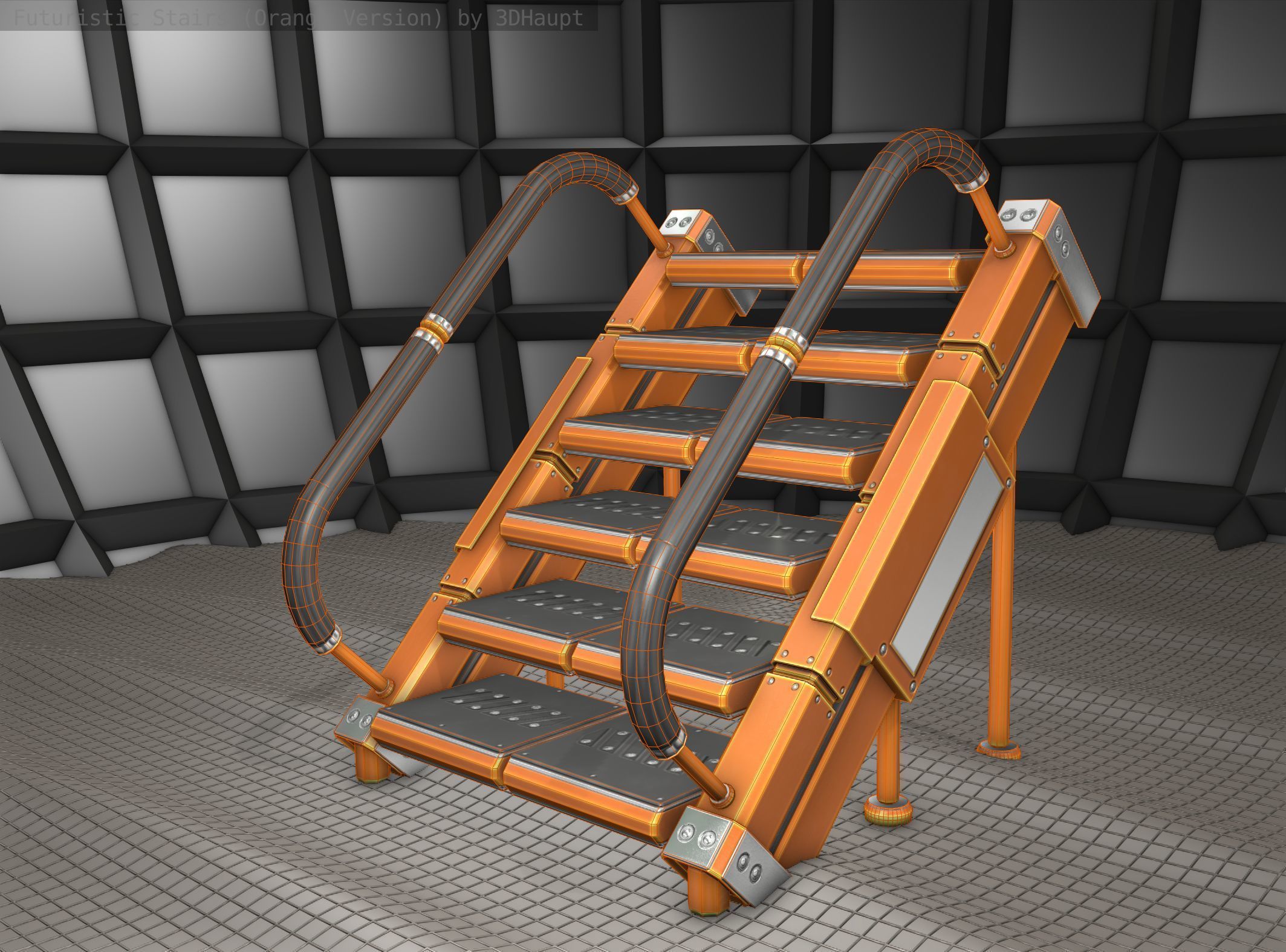 Sci-Fi Stairs - 8 - Orange Version Low-poly 3D model_23