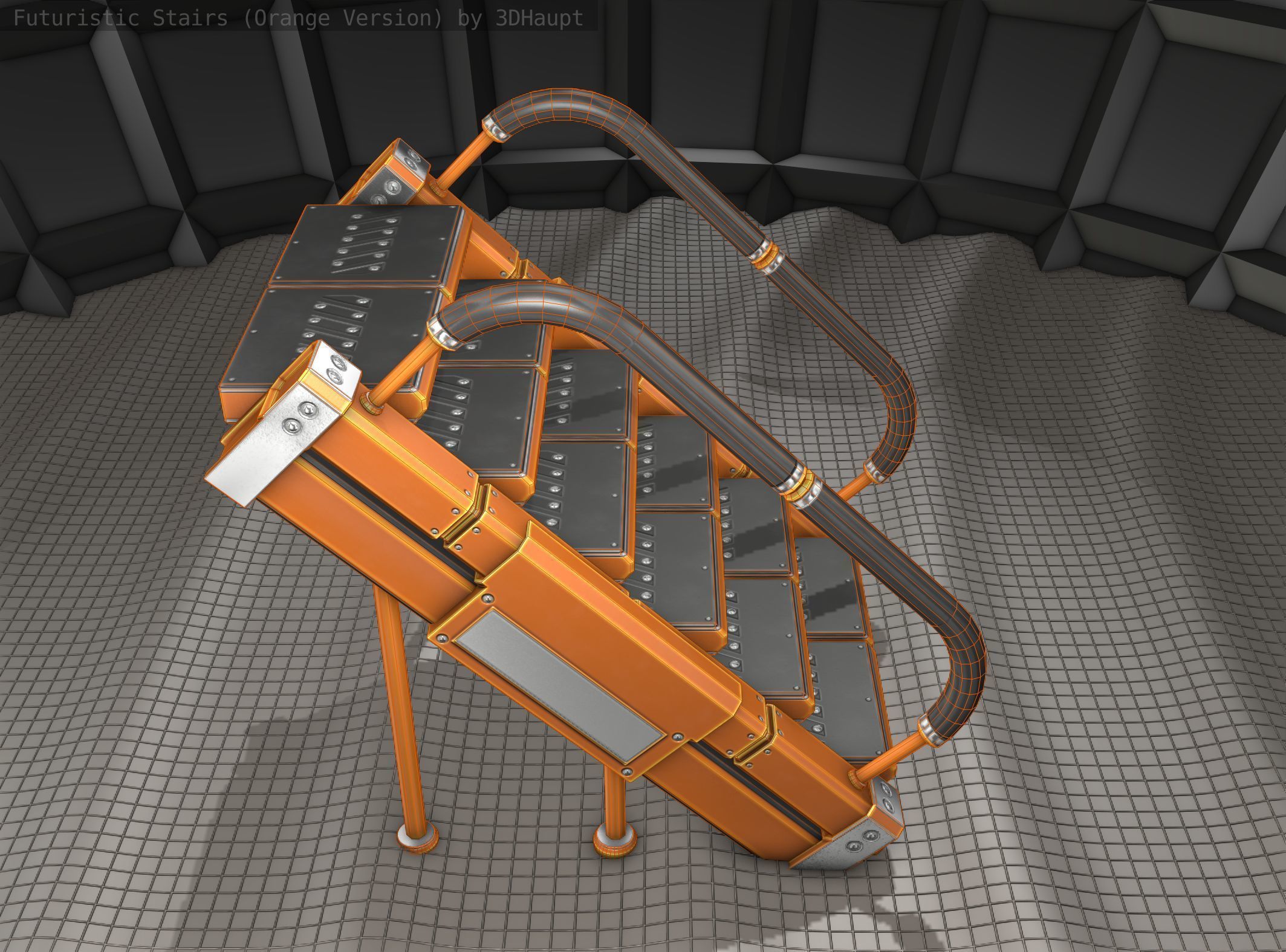 Sci-Fi Stairs - 8 - Orange Version Low-poly 3D model_6