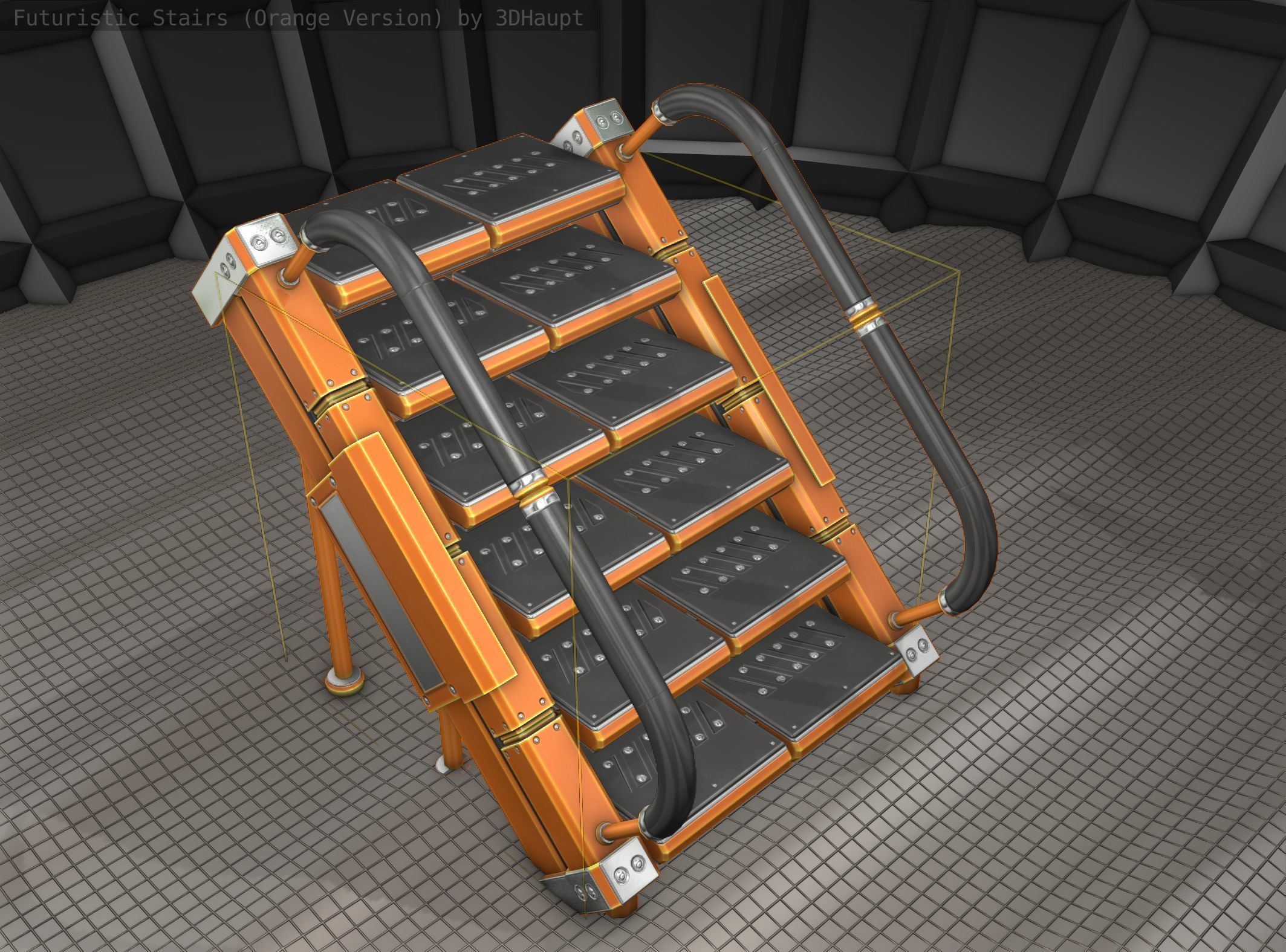 Sci-Fi Stairs - 8 - Orange Version Low-poly 3D model_7