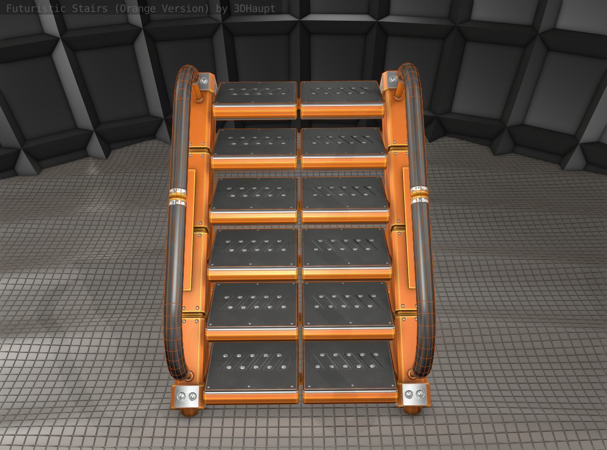 Sci-Fi Stairs - 8 - Orange Version Low-poly 3D model_8