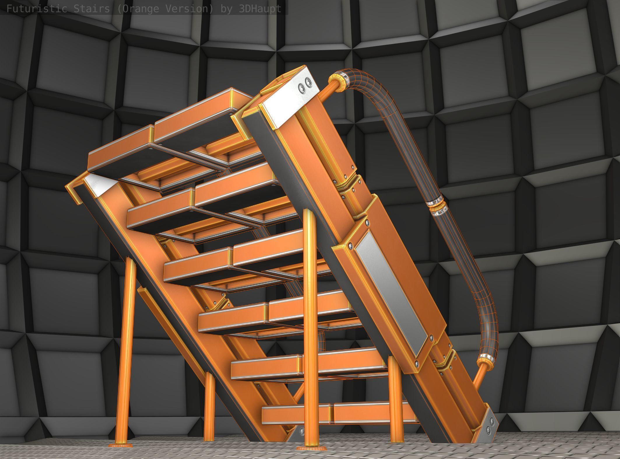 Sci-Fi Stairs - 8 - Orange Version Low-poly 3D model_21