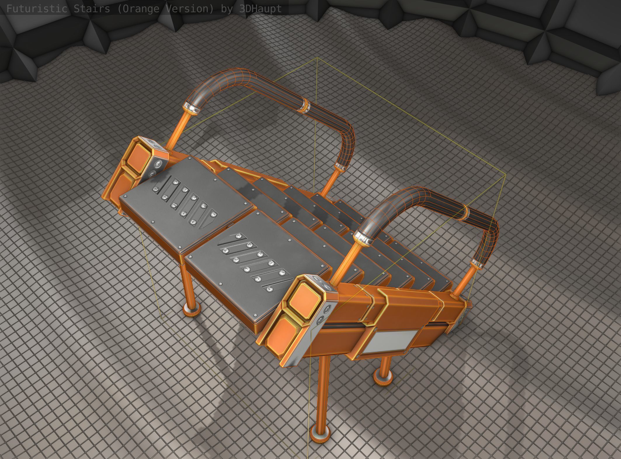 Sci-Fi Stairs - 8 - Orange Version Low-poly 3D model_18