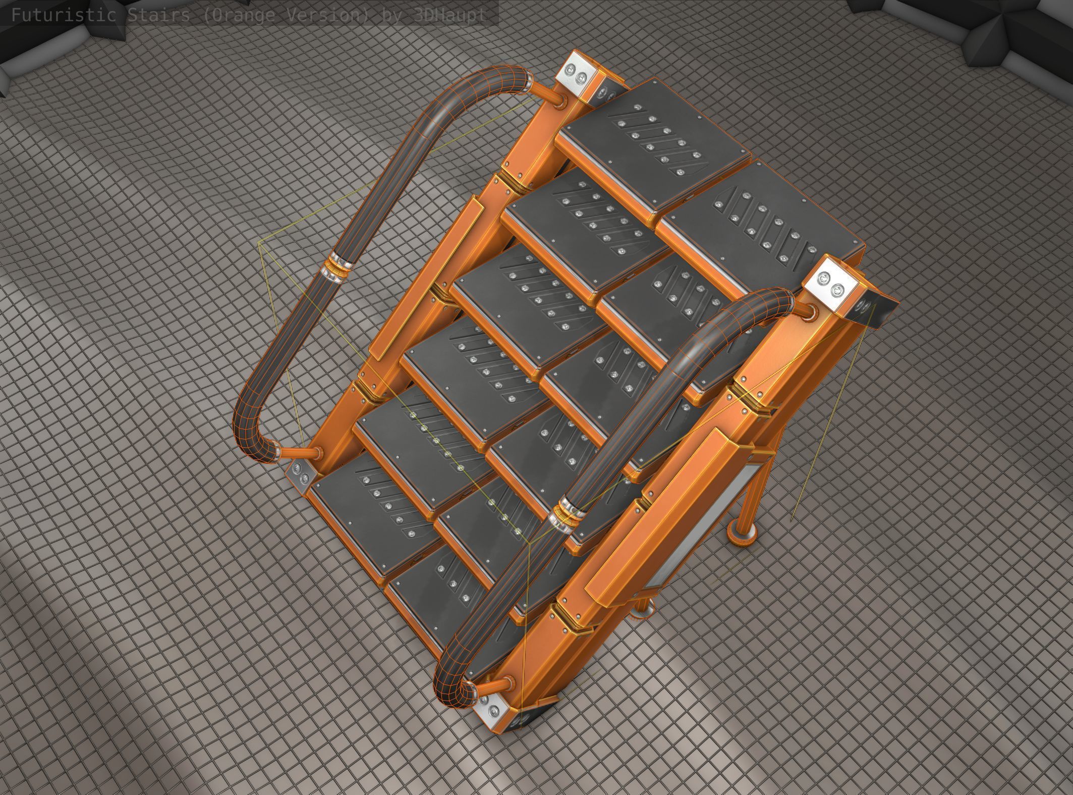 Sci-Fi Stairs - 8 - Orange Version Low-poly 3D model_16
