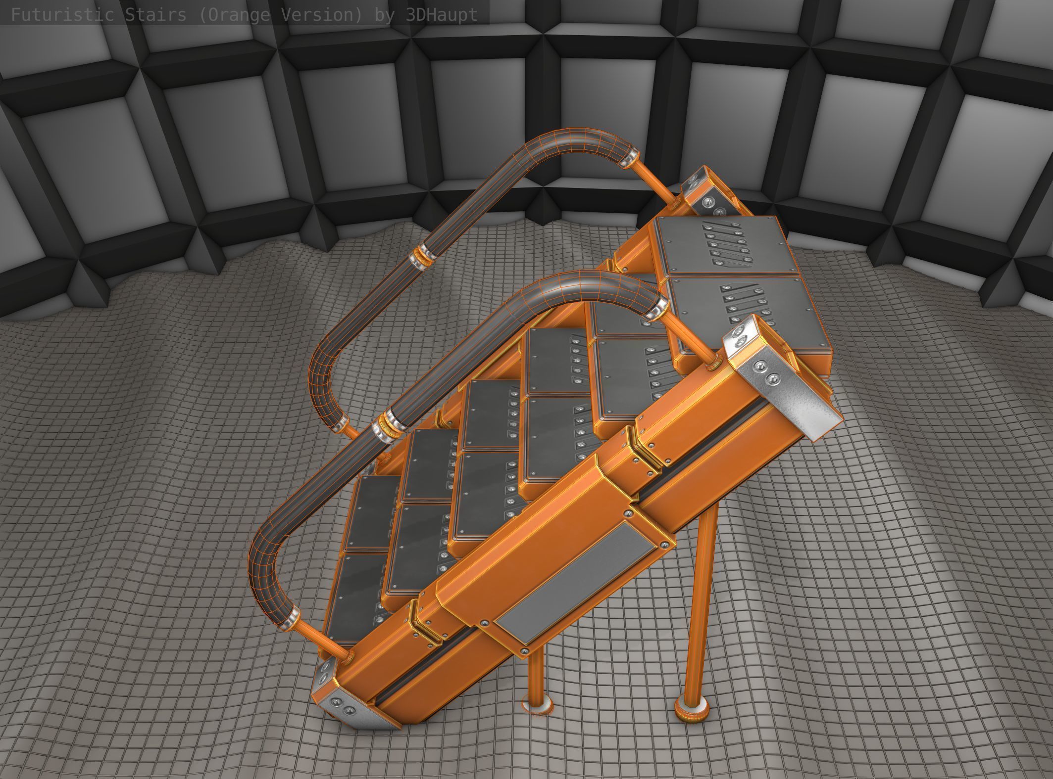 Sci-Fi Stairs - 8 - Orange Version Low-poly 3D model_3